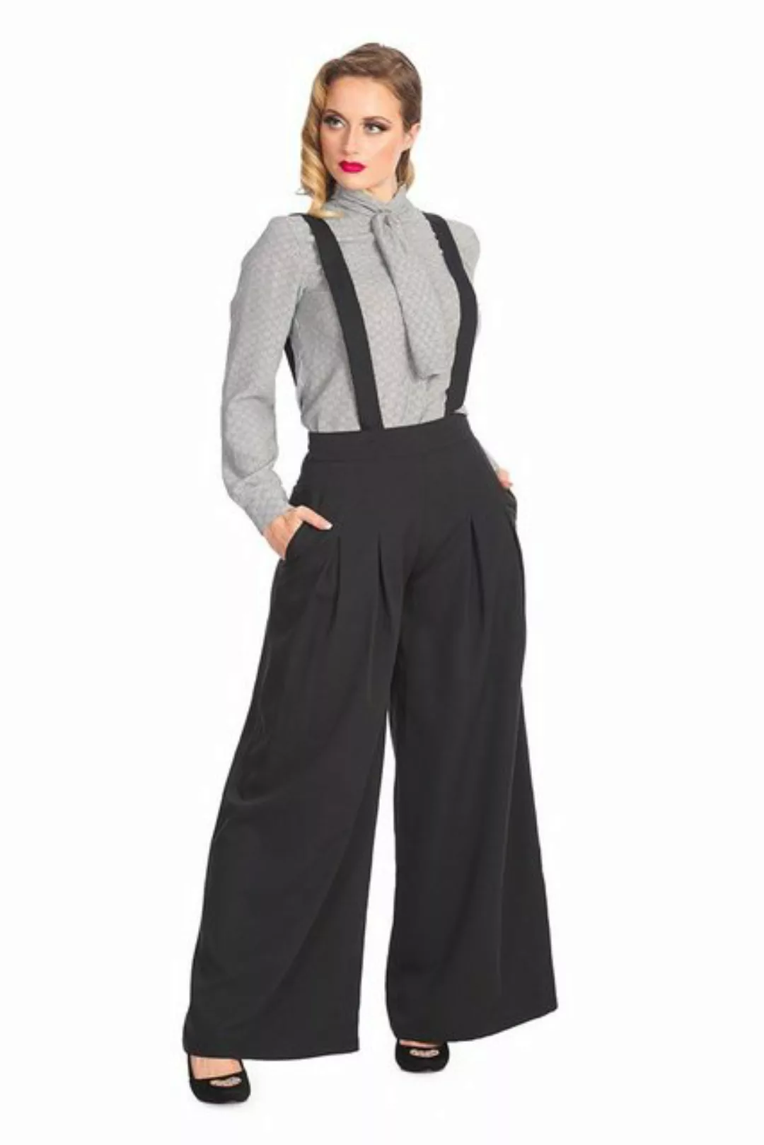 Banned Marlene-Hose Palazzo Diamond Schwarz Vintage Trouser abnehmbare Hose günstig online kaufen