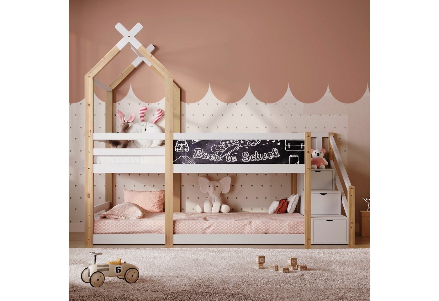 OKWISH Etagenbett Kinderbett (mit Speicherung und Rausfallschutz), Hochbett günstig online kaufen