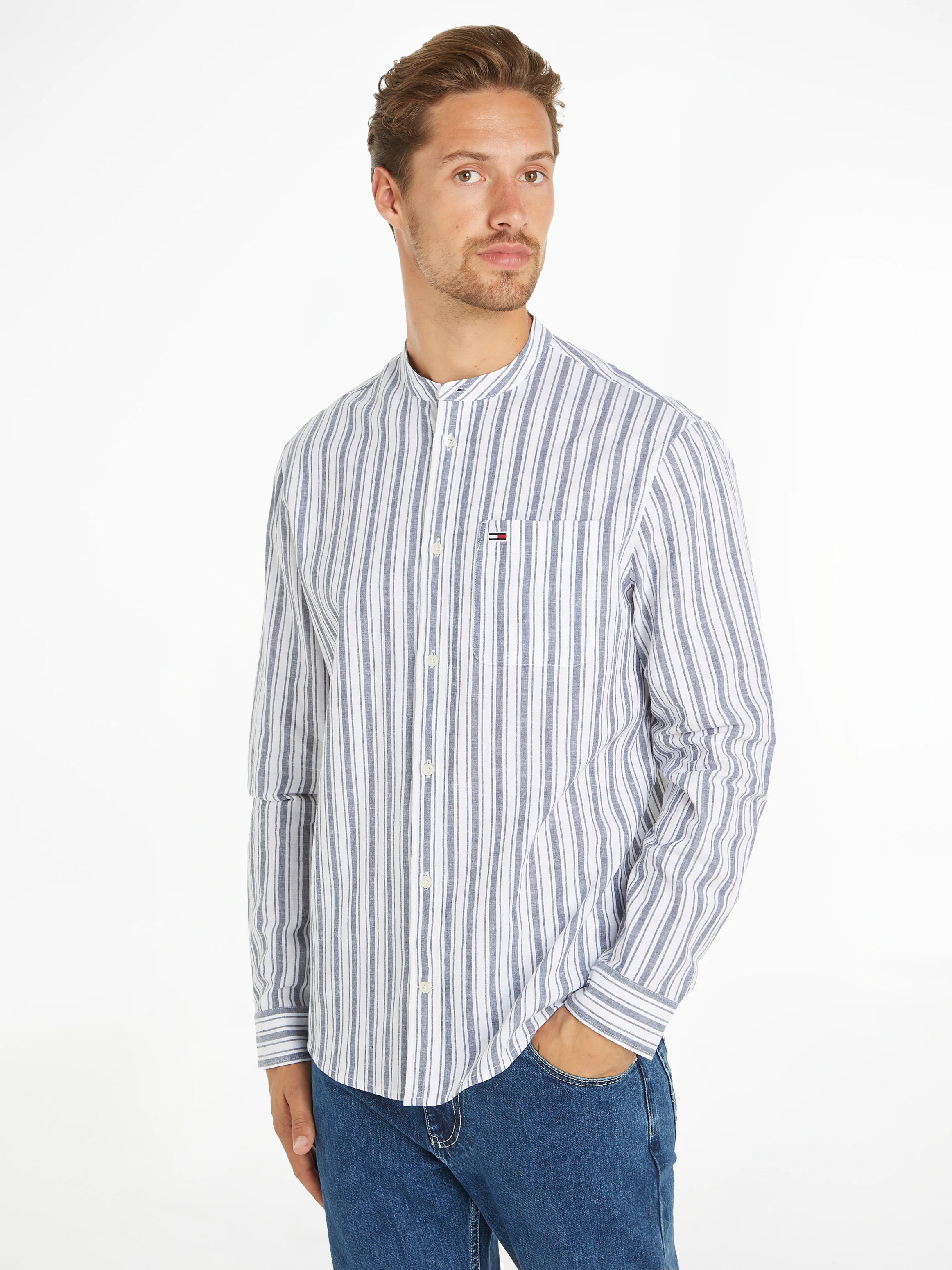 Tommy Jeans Langarmhemd "TJM MAO STRIPE LINEN BLEND SHIRT" günstig online kaufen