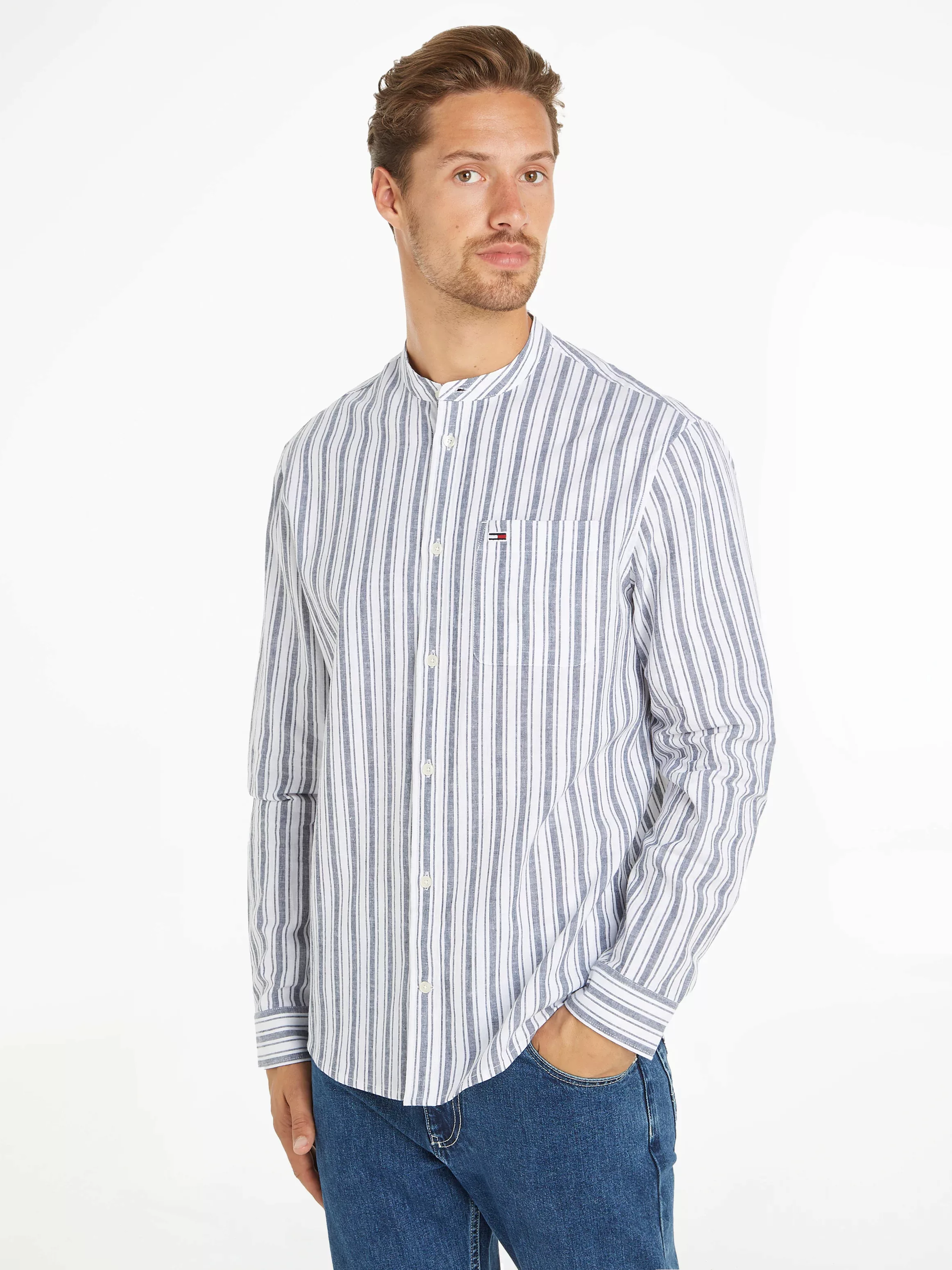 Tommy Jeans Langarmhemd TJM MAO STRIPE LINEN BLEND SHIRT günstig online kaufen