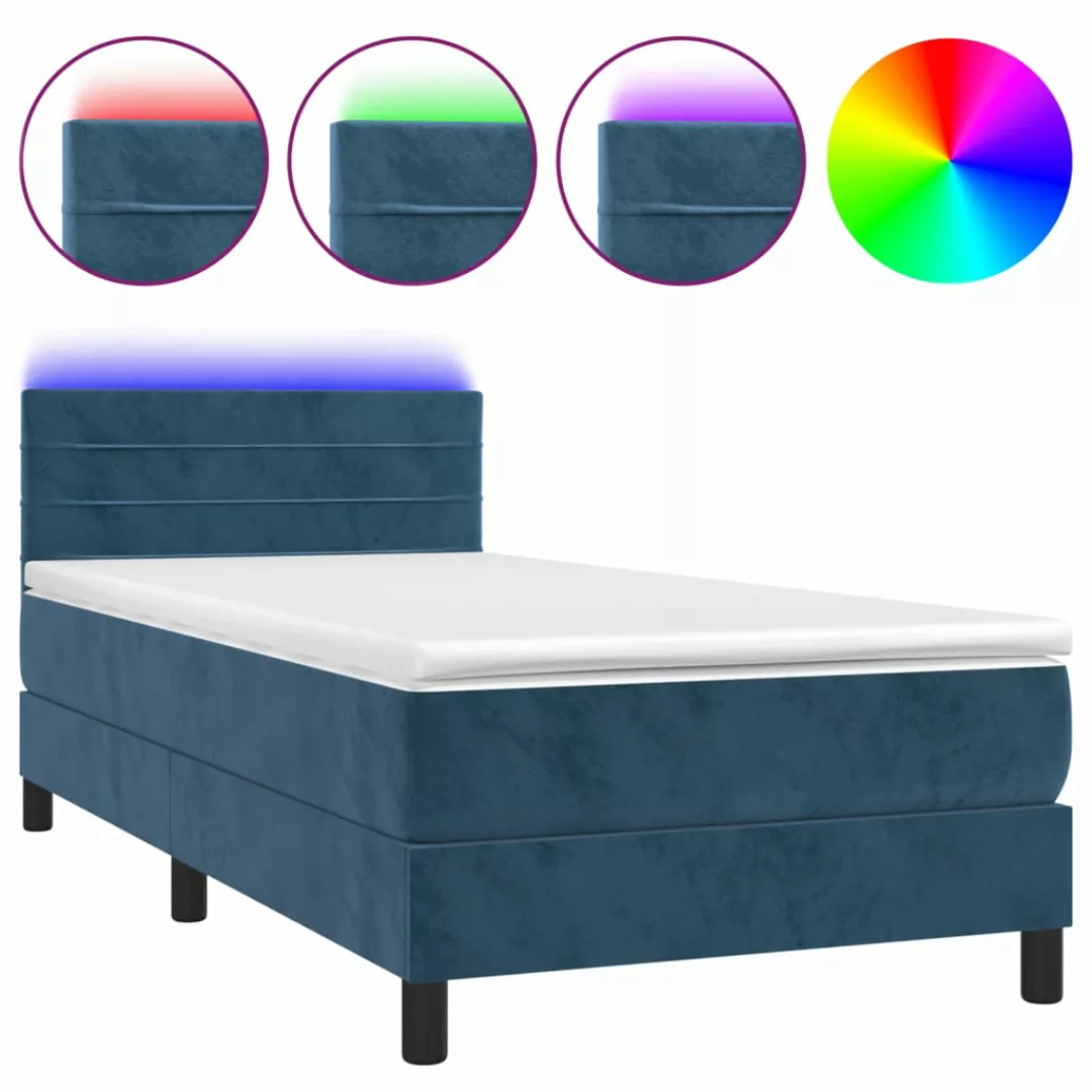 Vidaxl Boxspringbett Mit Matratze & Led Dunkelblau 100x200 Cm Samt günstig online kaufen