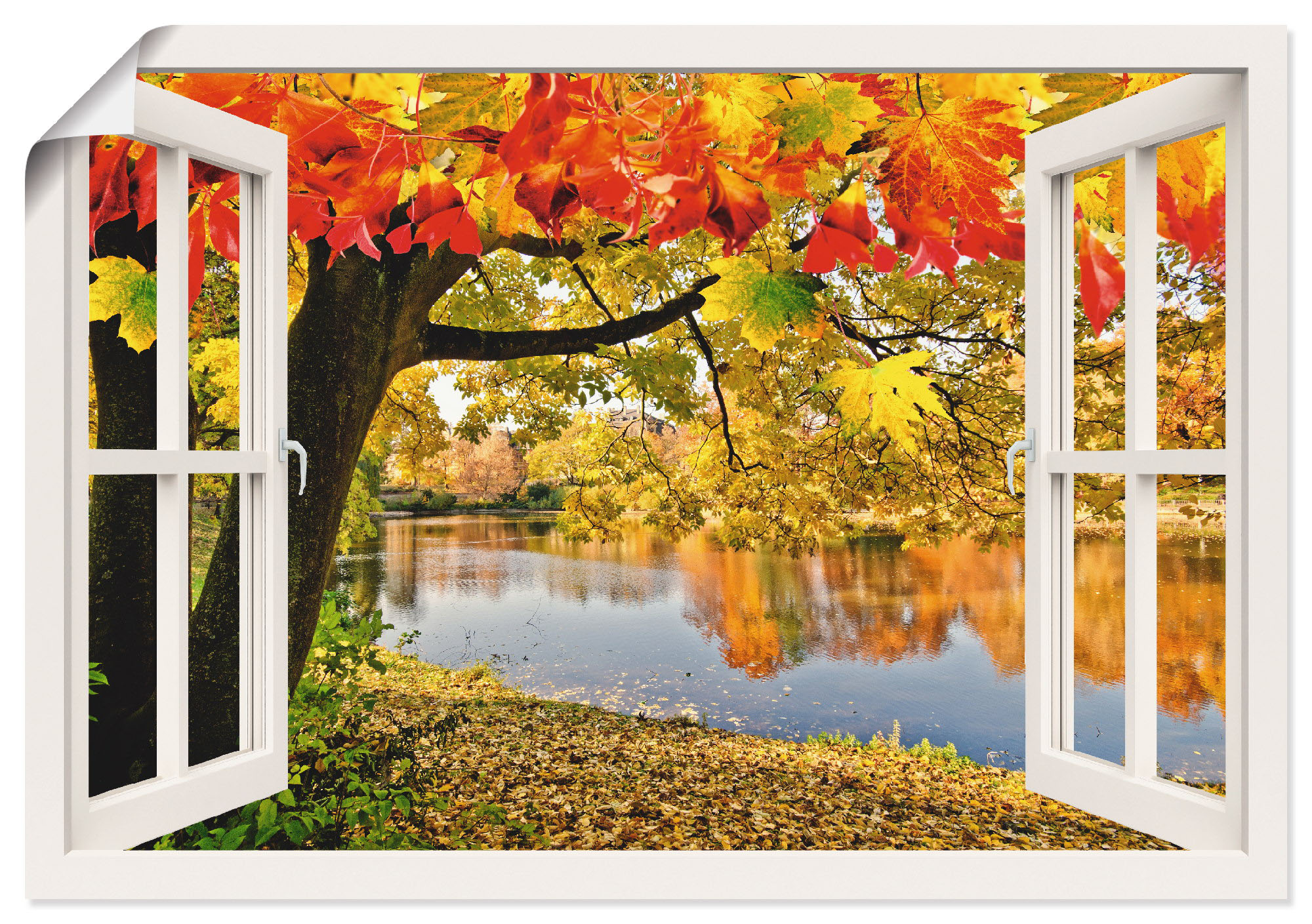 Artland Poster "Fensterblick Herbsttag an einem See", Gewässer, (1 St.), al günstig online kaufen