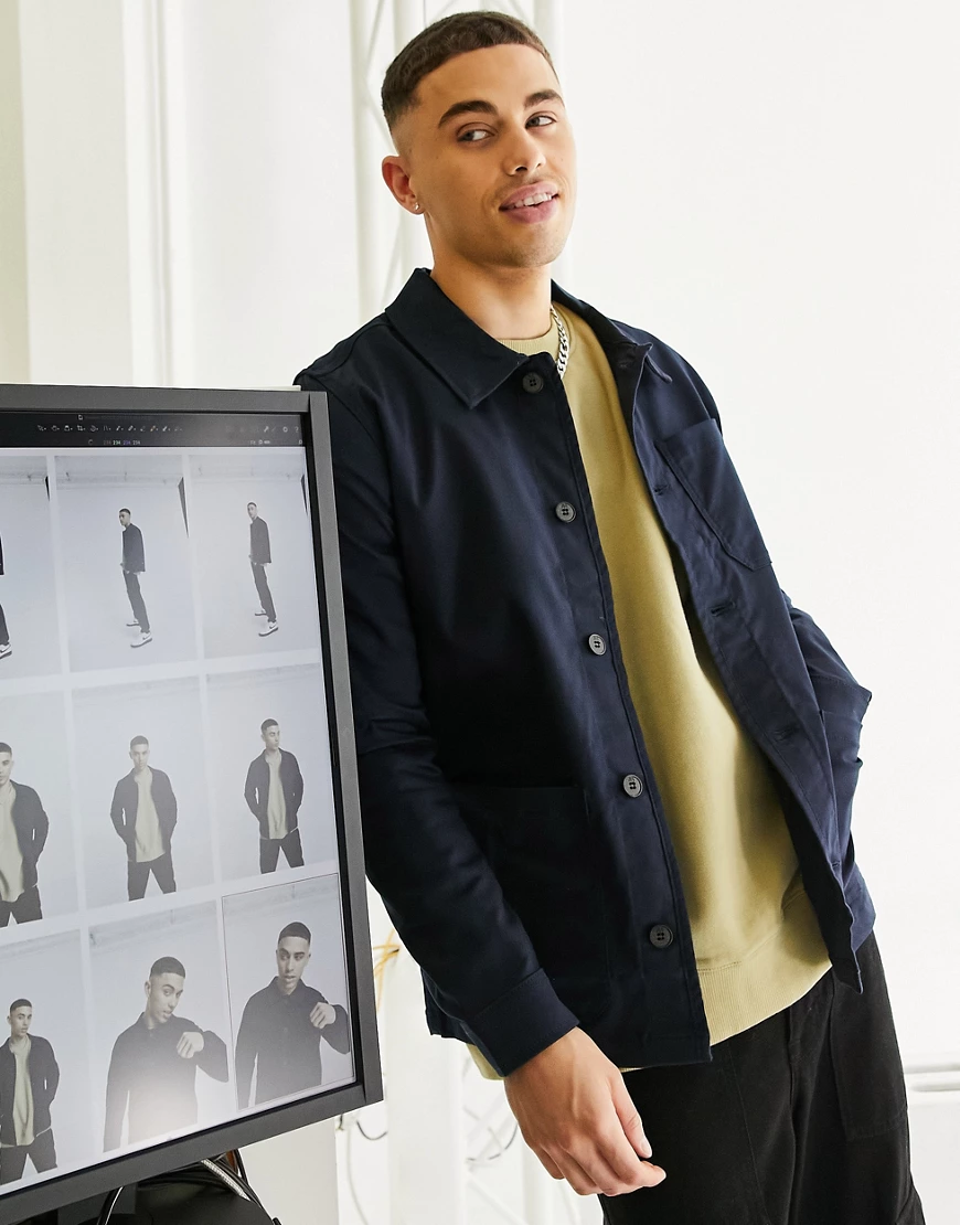 Selected Homme – Worker-Hemdjacke aus Bio-Baumwolle in Navy-Marineblau günstig online kaufen