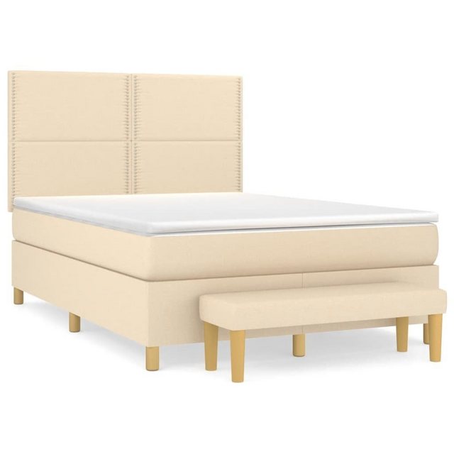 vidaXL Bettgestell Boxspringbett mit Matratze Creme 140x200 cm Stoff Bett B günstig online kaufen