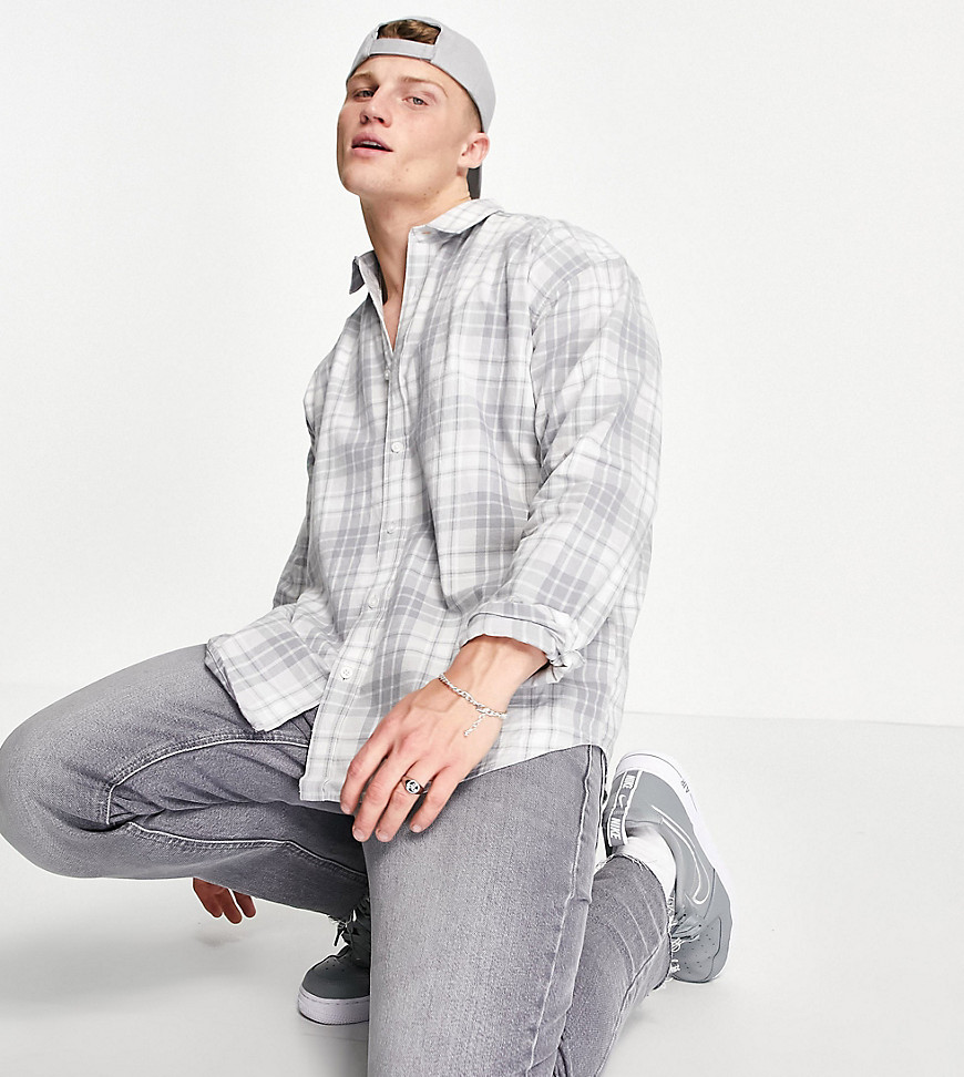 New Look – Langärmliges, grau kariertes Oversize-Hemd günstig online kaufen