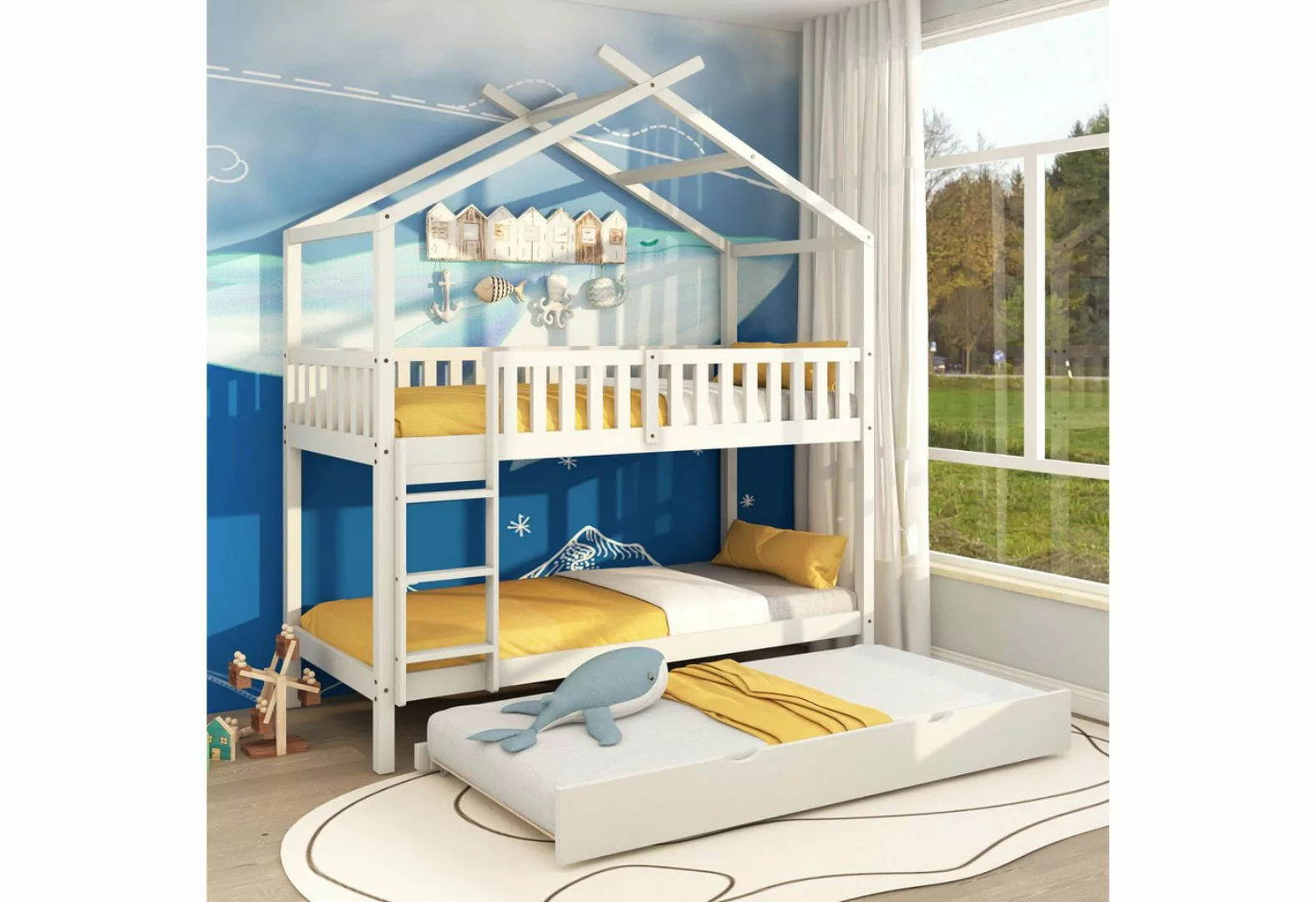 KoDise Kinderbett Jugendbett Hausbett, Ausziehbett, drei Betten (90x200cm W günstig online kaufen