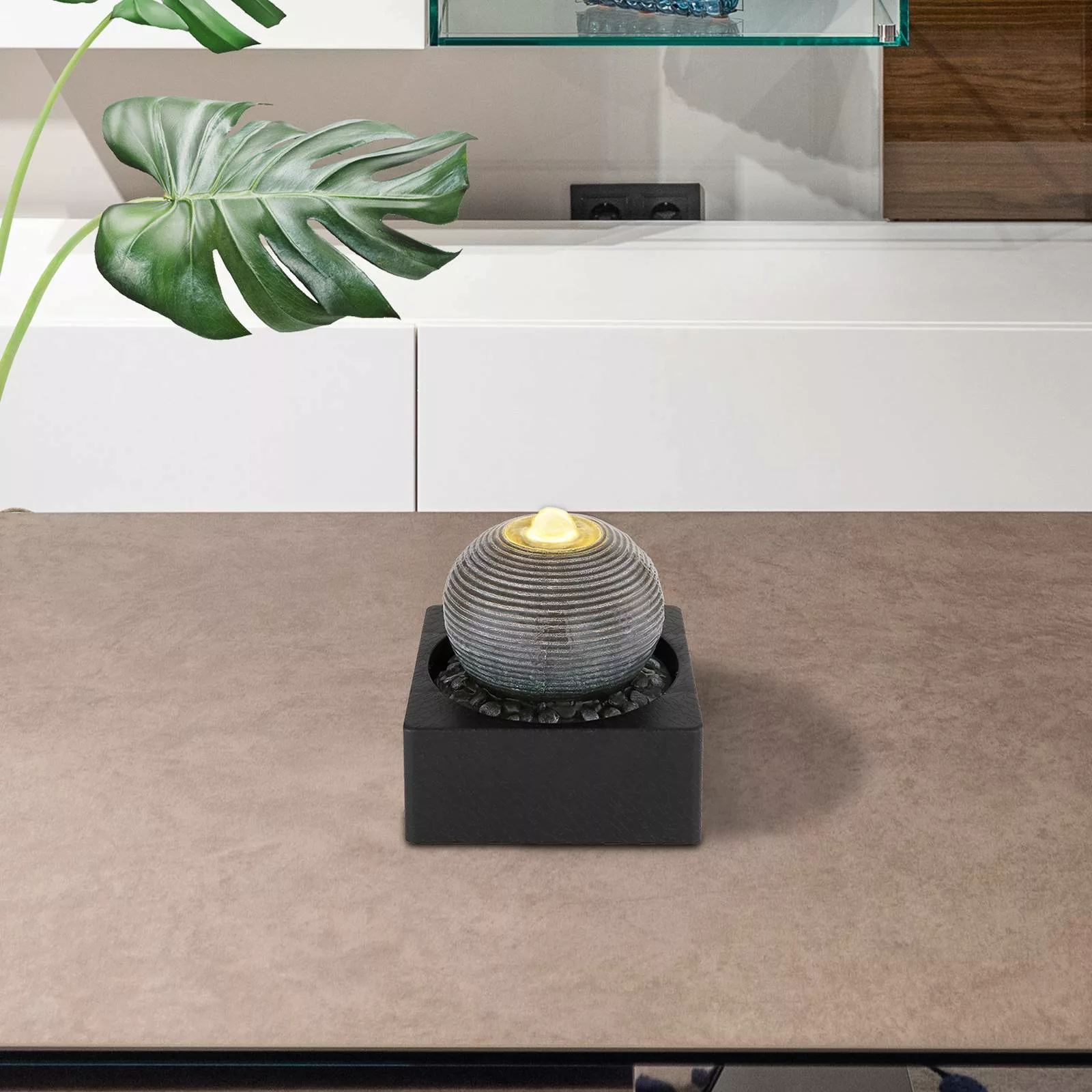 LED-Zimmerbrunnen Fontana, anthrazit/grau, Kugel günstig online kaufen