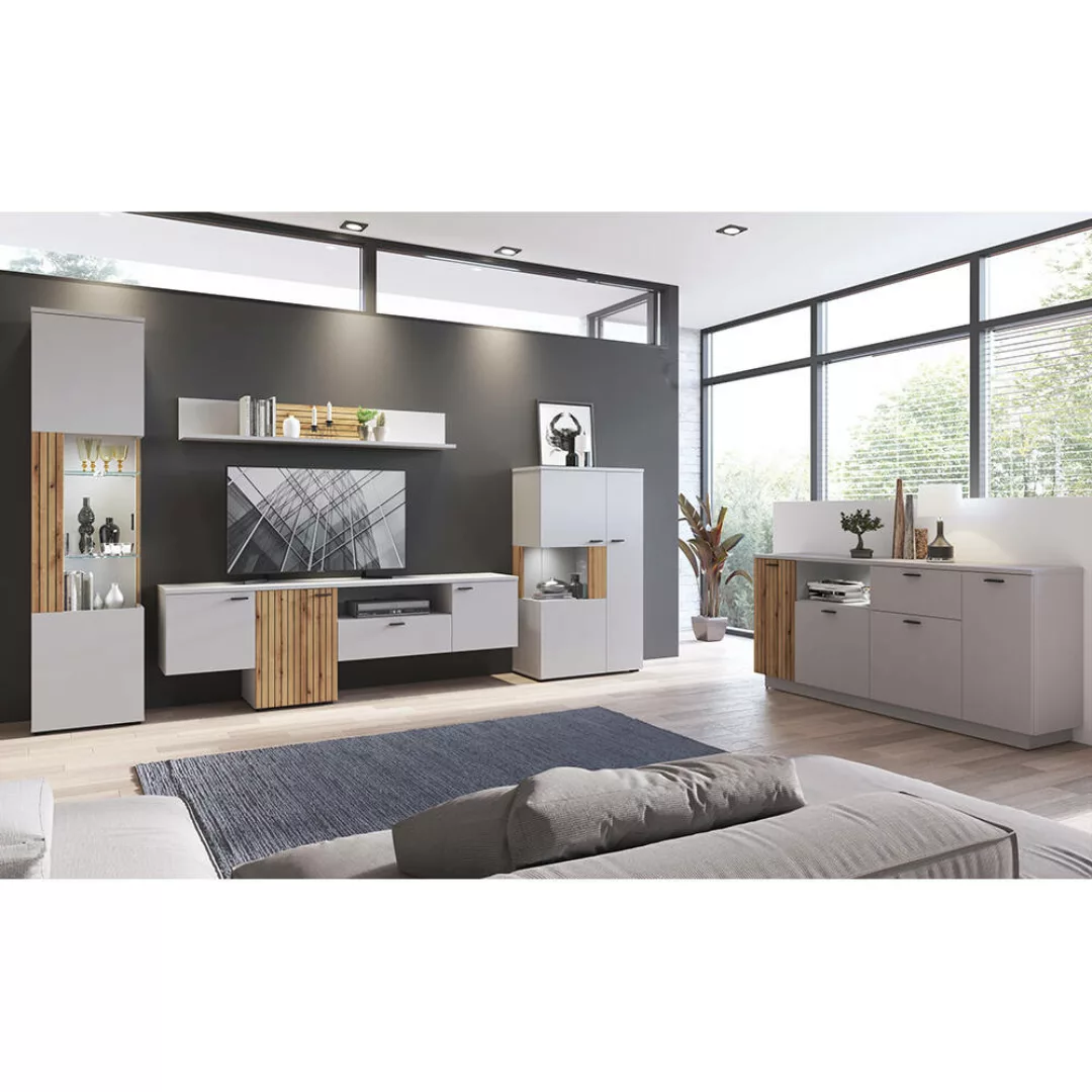 Wohnzimmer Set grau mit Eiche ASHBURTON-129 modern 5-teilig günstig online kaufen