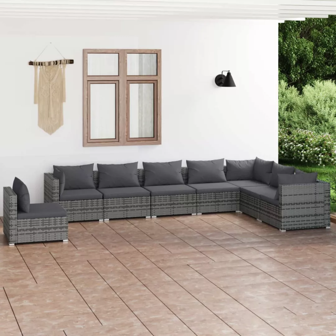 Vidaxl 8-tlg. Garten-lounge-set Mit Kissen Poly Rattan Grau günstig online kaufen