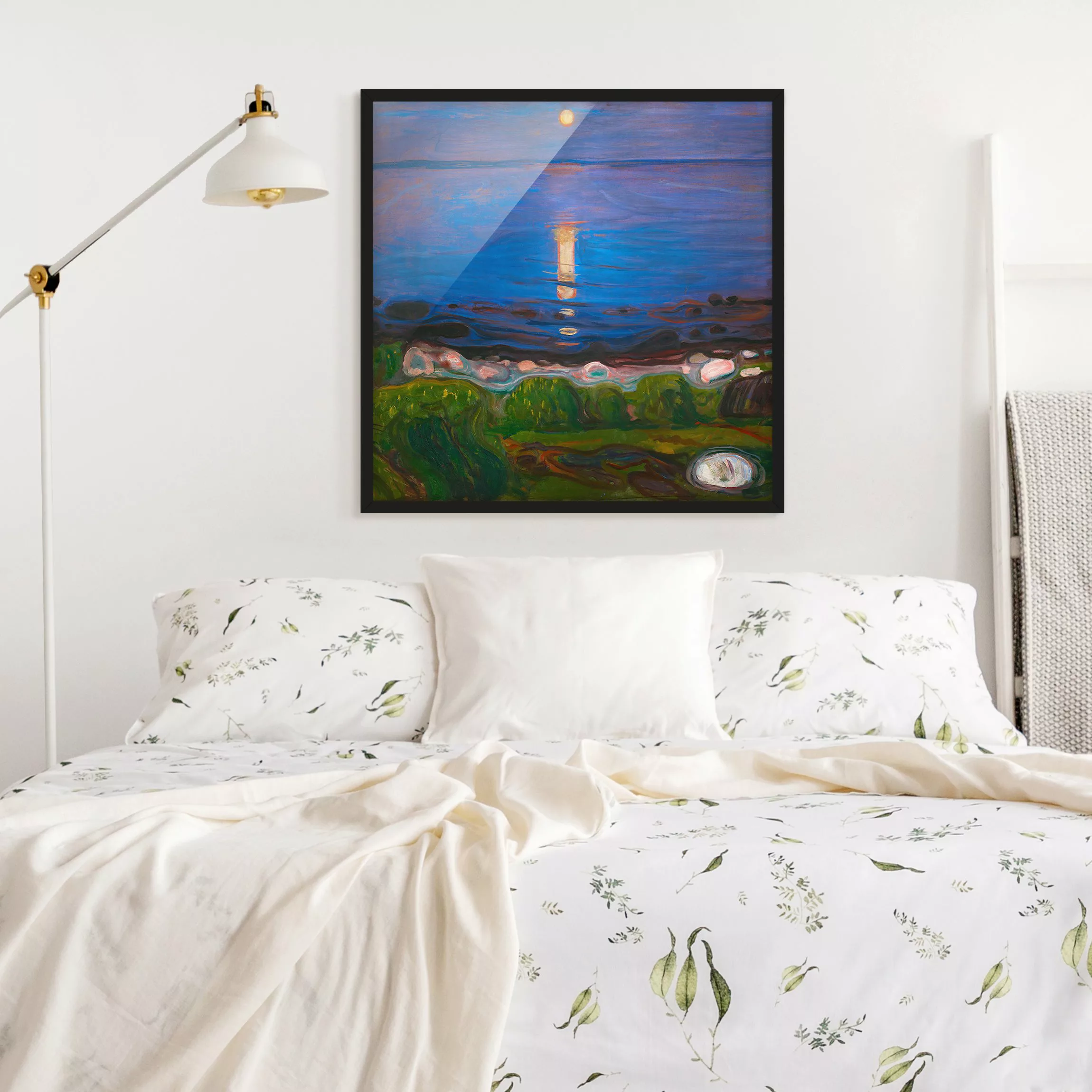Bild mit Rahmen Kunstdruck - Quadrat Edvard Munch - Sommernacht am Meeresst günstig online kaufen
