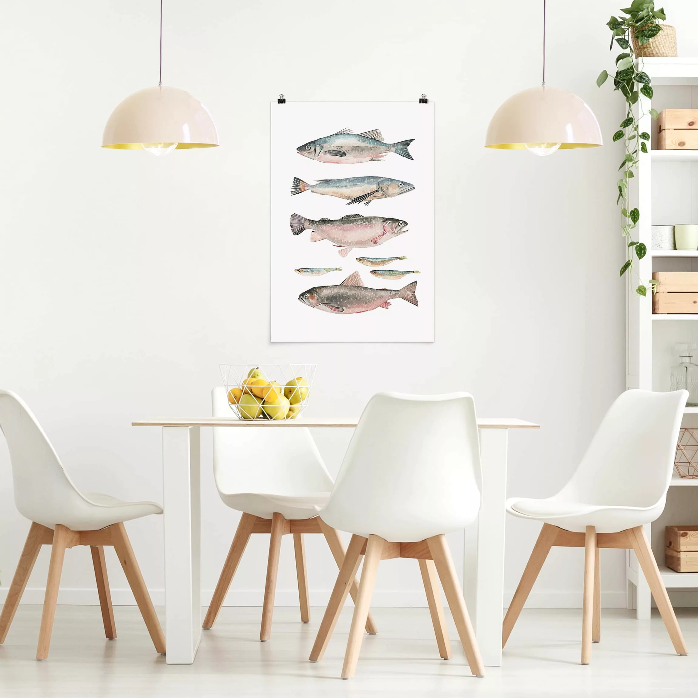 Poster Küche - Hochformat Sieben Fische in Aquarell I günstig online kaufen