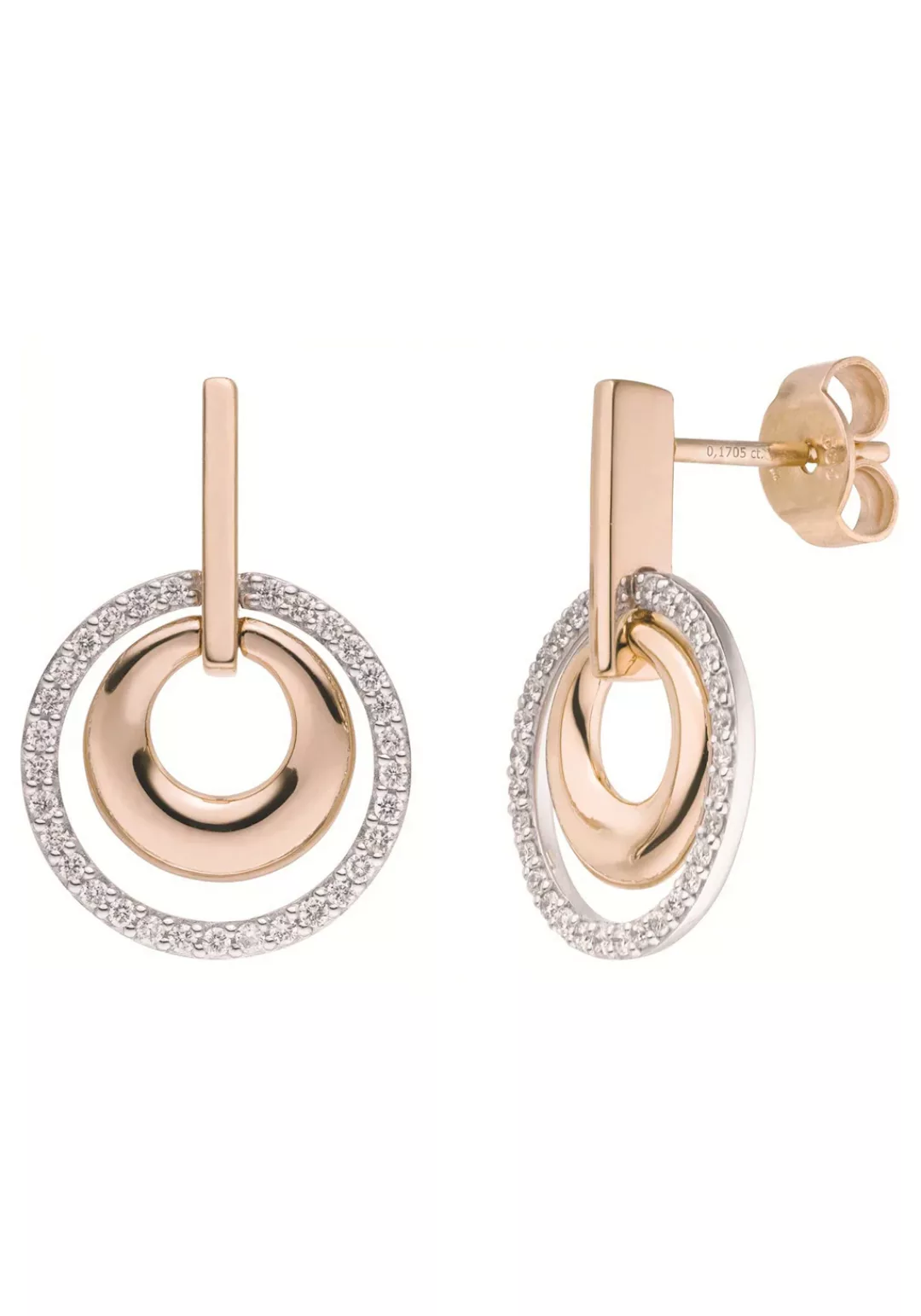 JOBO Paar Ohrhänger "Kreise", 585 Gold bicolor mit 62 Diamanten günstig online kaufen