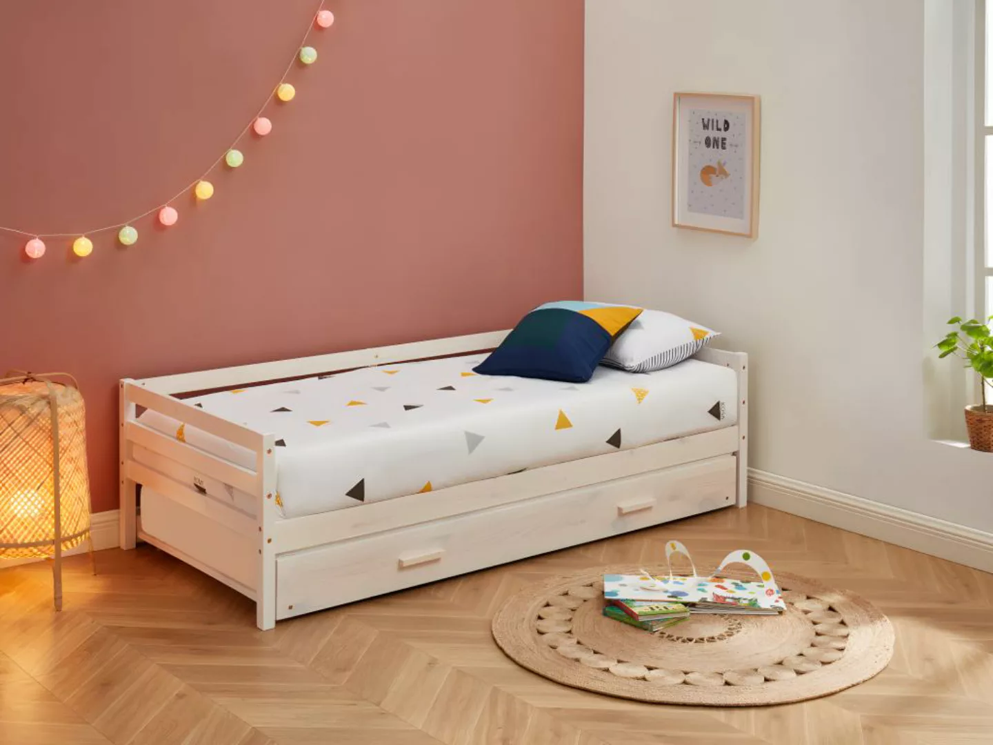 Ausziehbett mit Matratze - 2 x 90 x 190 cm - Kiefer massiv & MDF - Geweißt günstig online kaufen