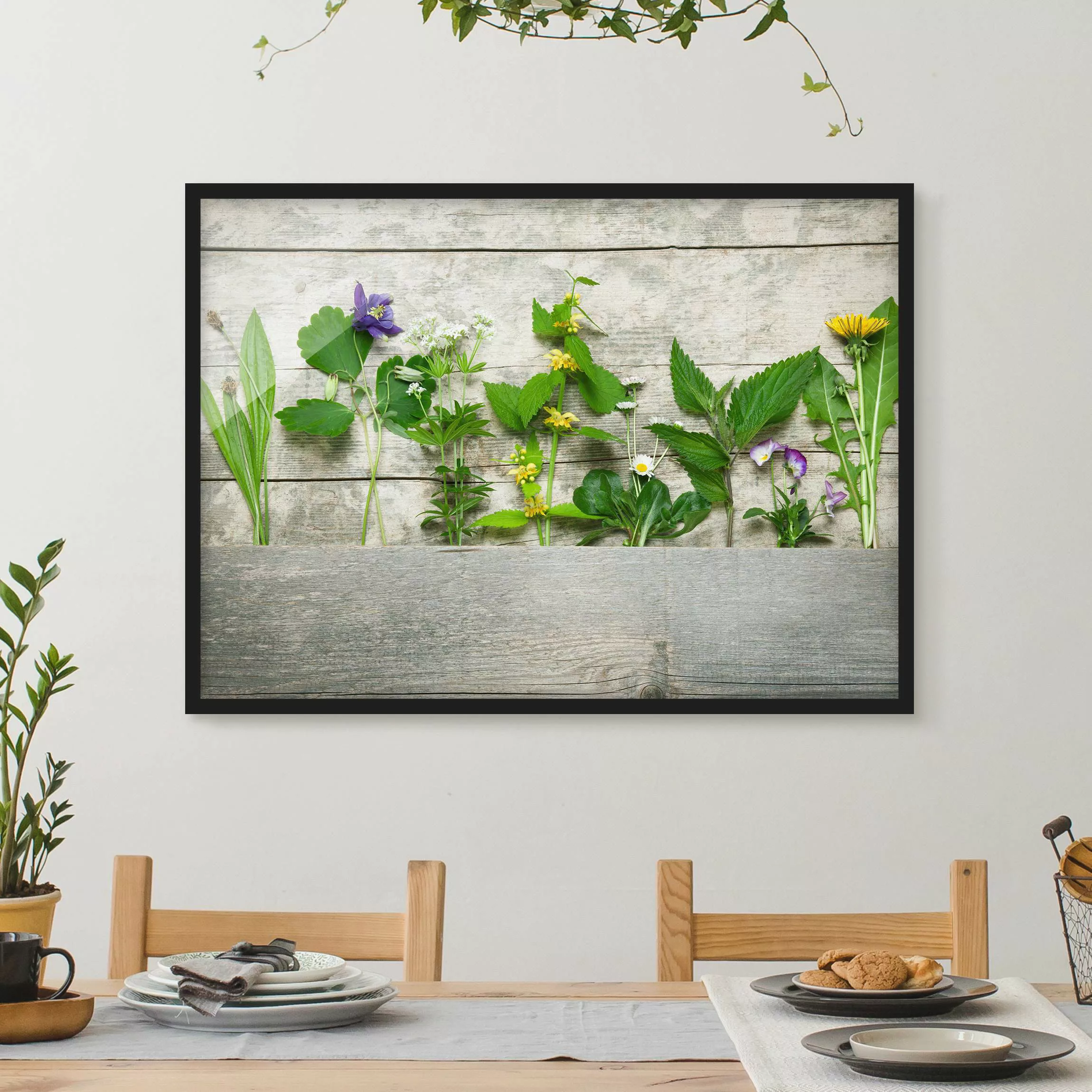 Bild mit Rahmen Küche - Querformat Heil und Wiesenkräuter günstig online kaufen