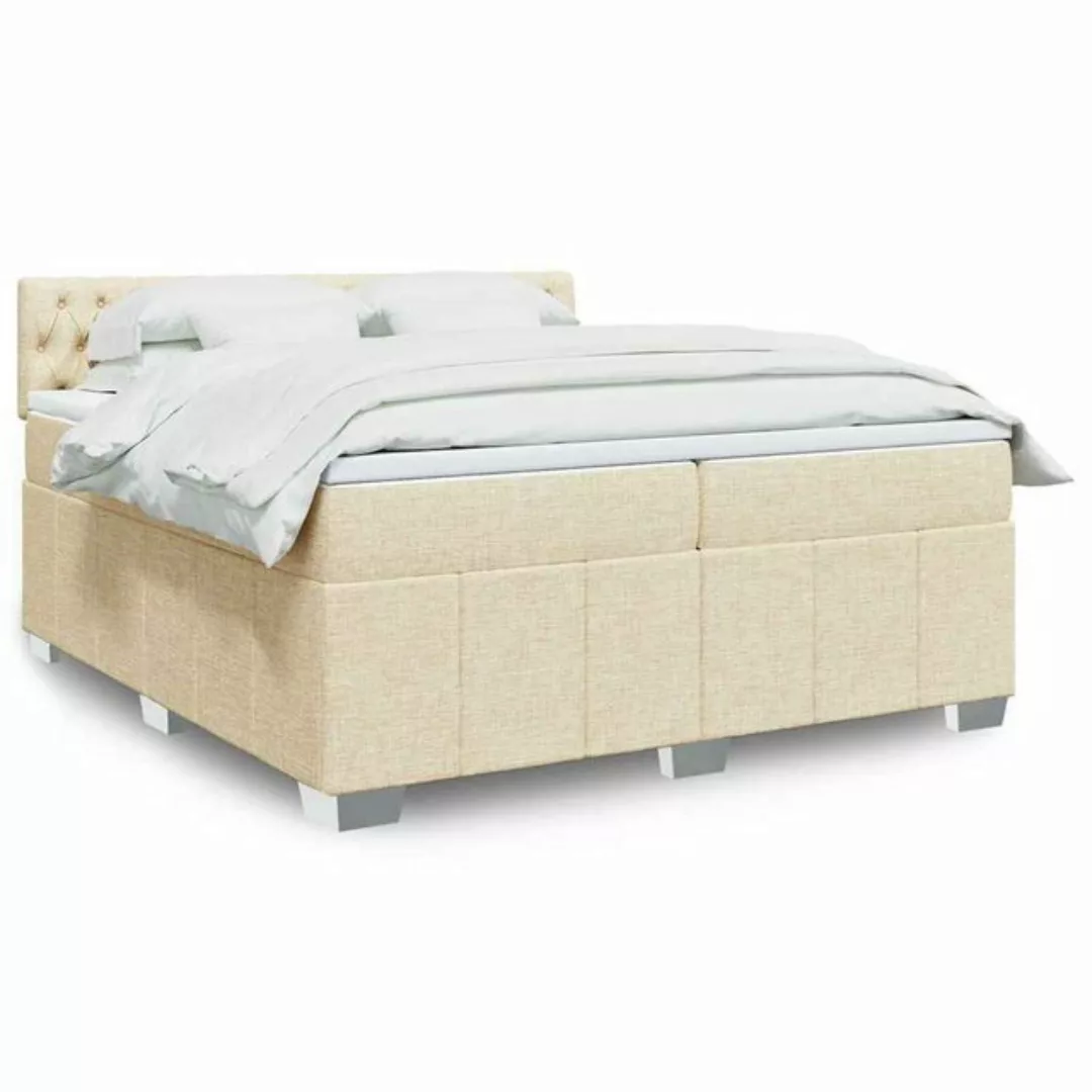 vidaXL Boxspringbett, Boxspringbett mit Matratze Creme 200x200 cm Stoff günstig online kaufen