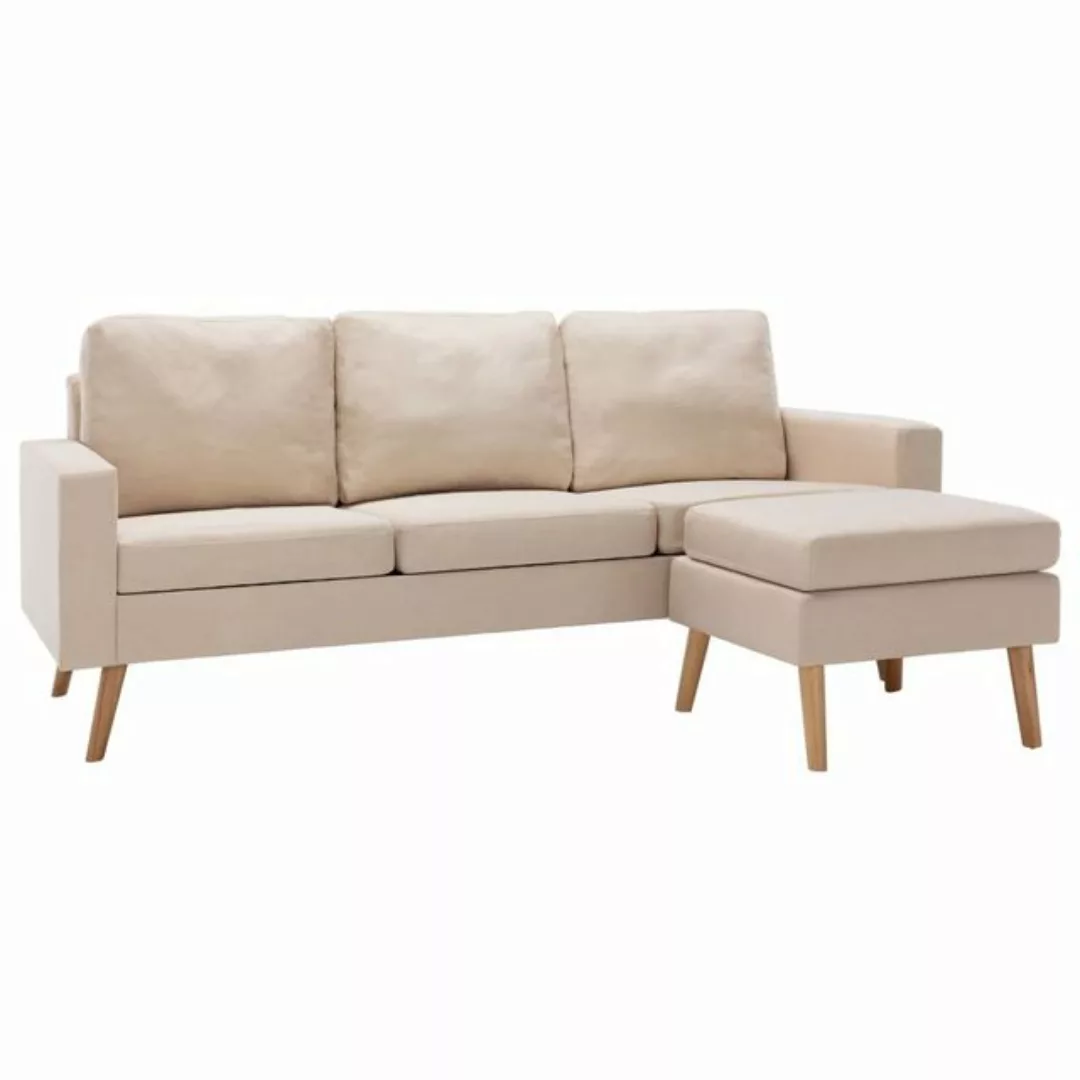 vidaXL Sofa 3-Sitzer-Sofa mit Hocker Creme Stoff Couch günstig online kaufen
