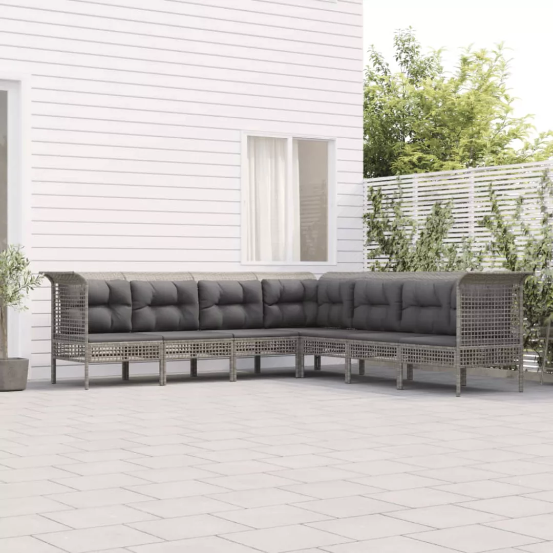 Vidaxl 7-tlg. Garten-lounge-set Mit Kissen Grau Poly Rattan günstig online kaufen