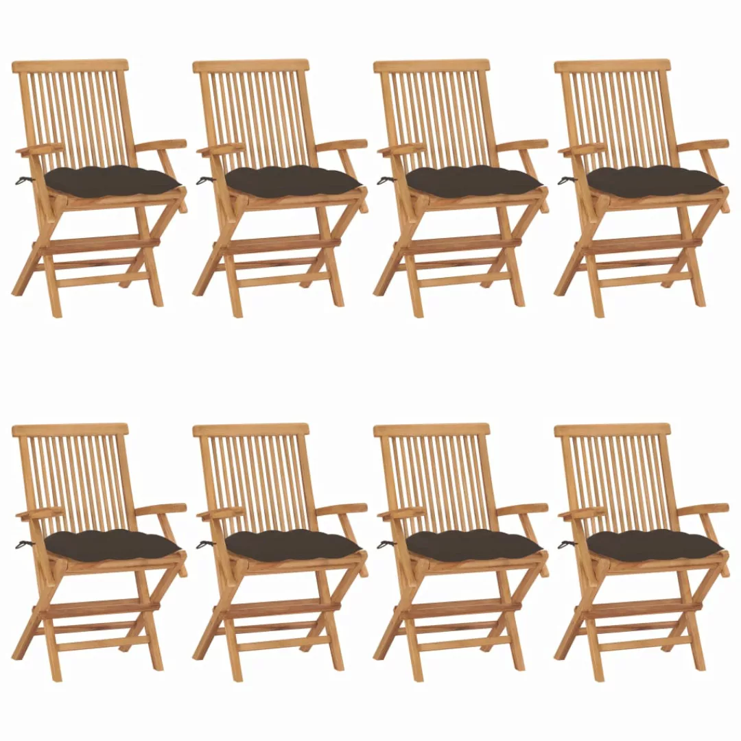 Gartenstühle Mit Taupe Kissen 8 Stk. Massivholz Teak günstig online kaufen