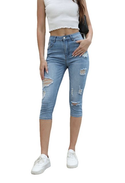 CHENIN Caprijeans Helle stretch-jeansshorts für damen, zerrissene jeans Jea günstig online kaufen