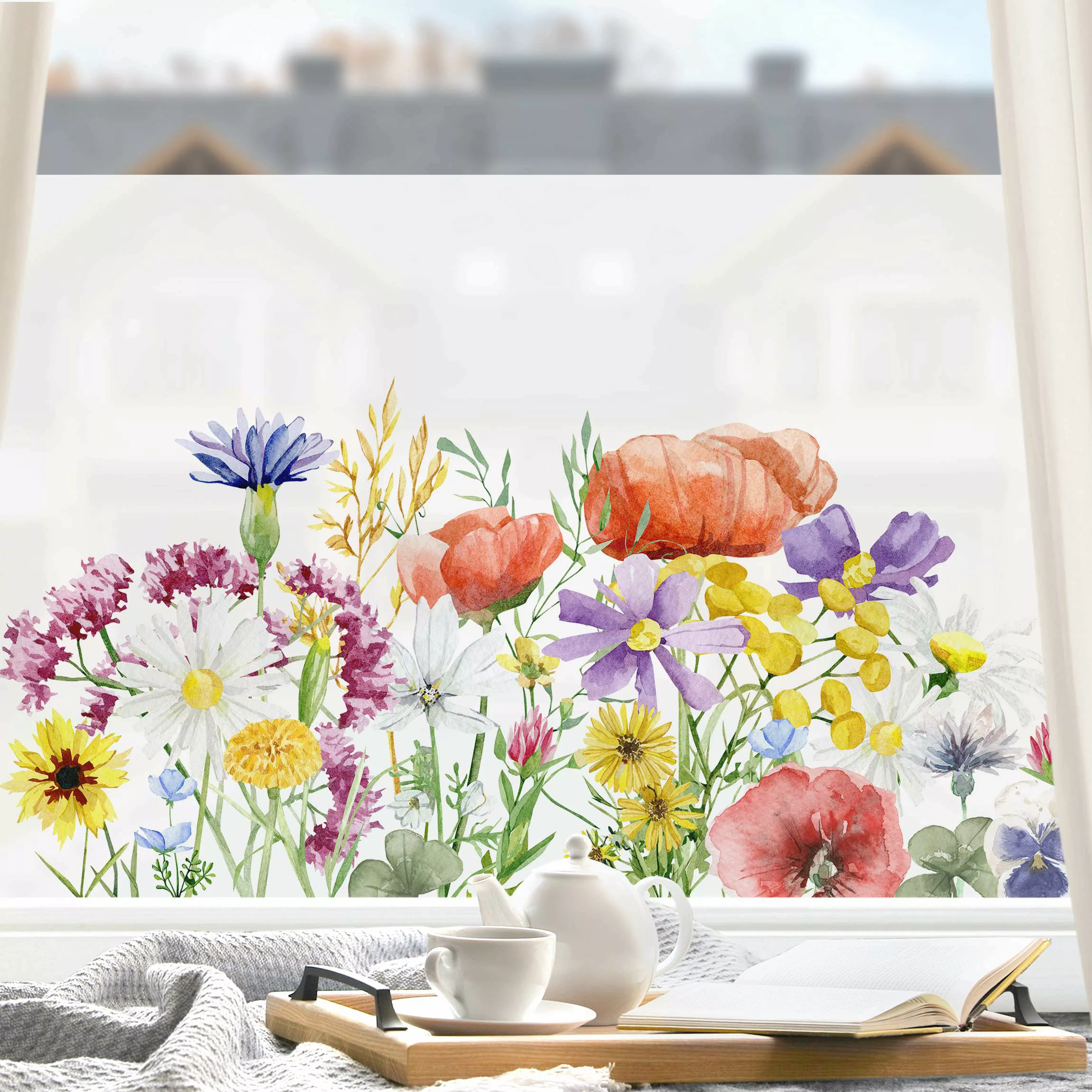 Fensterfolie Aquarellierte Blumen günstig online kaufen