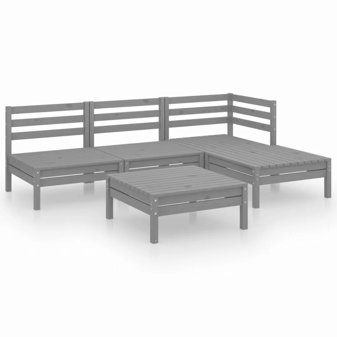 5-tlg. Garten-lounge-set Kiefer Massivholz Grau günstig online kaufen