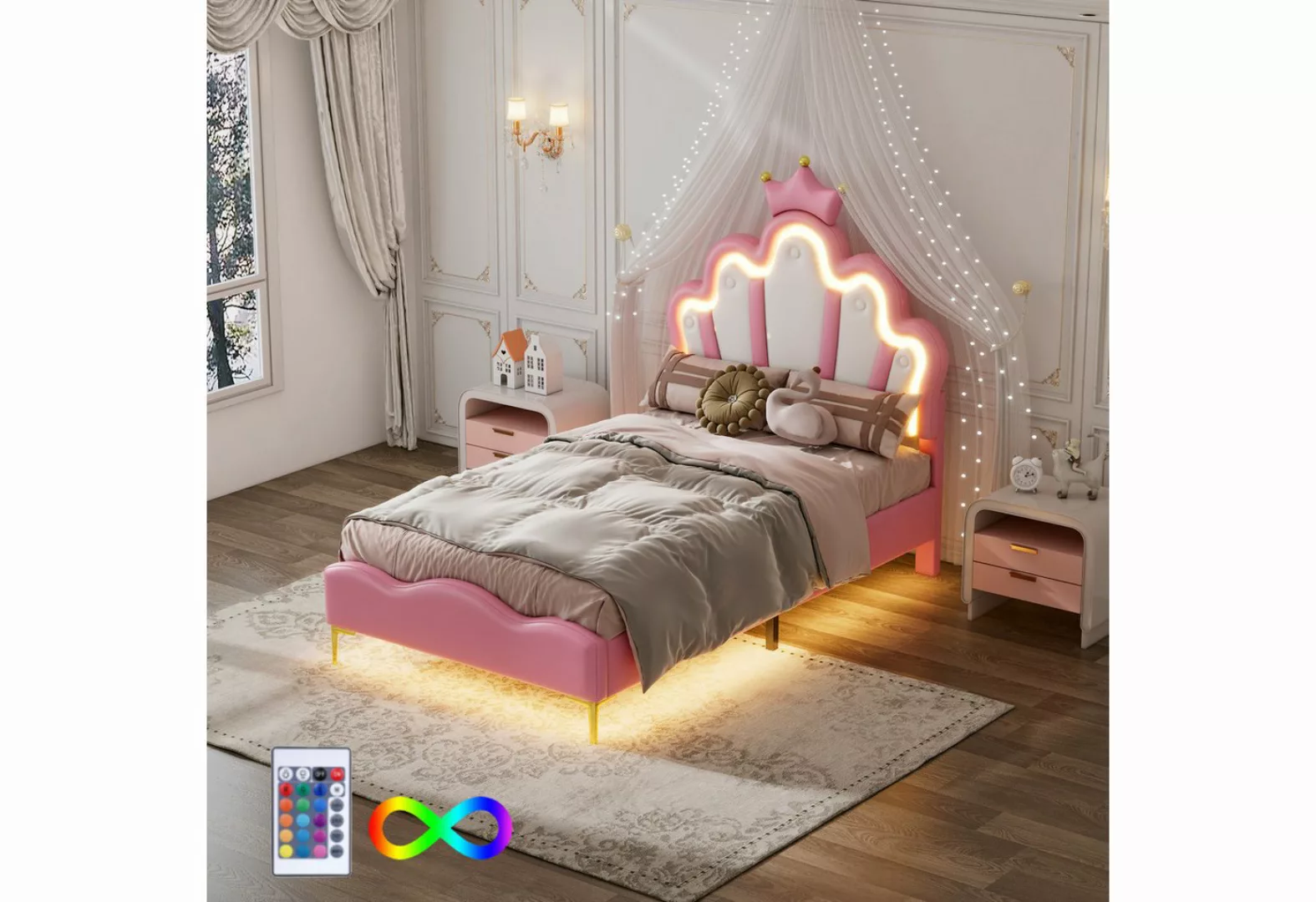 MODFU Polsterbett kronenförmiges Prinzessinnenbett, weiche Polsterung aus k günstig online kaufen