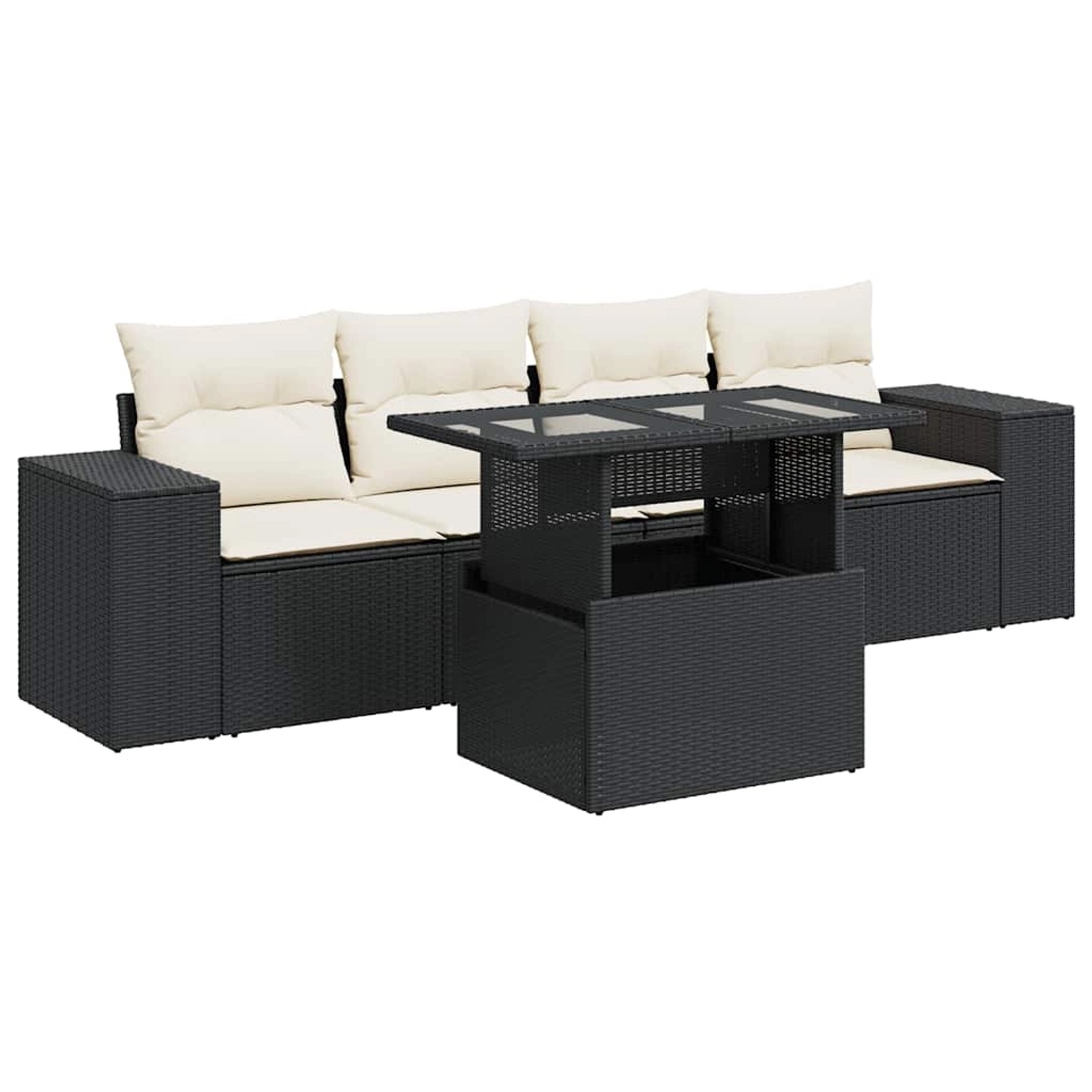 vidaXL 5-Tlg Garten-Sofagarnitur mit Kissen Schwarz Poly Rattan 3326717 günstig online kaufen