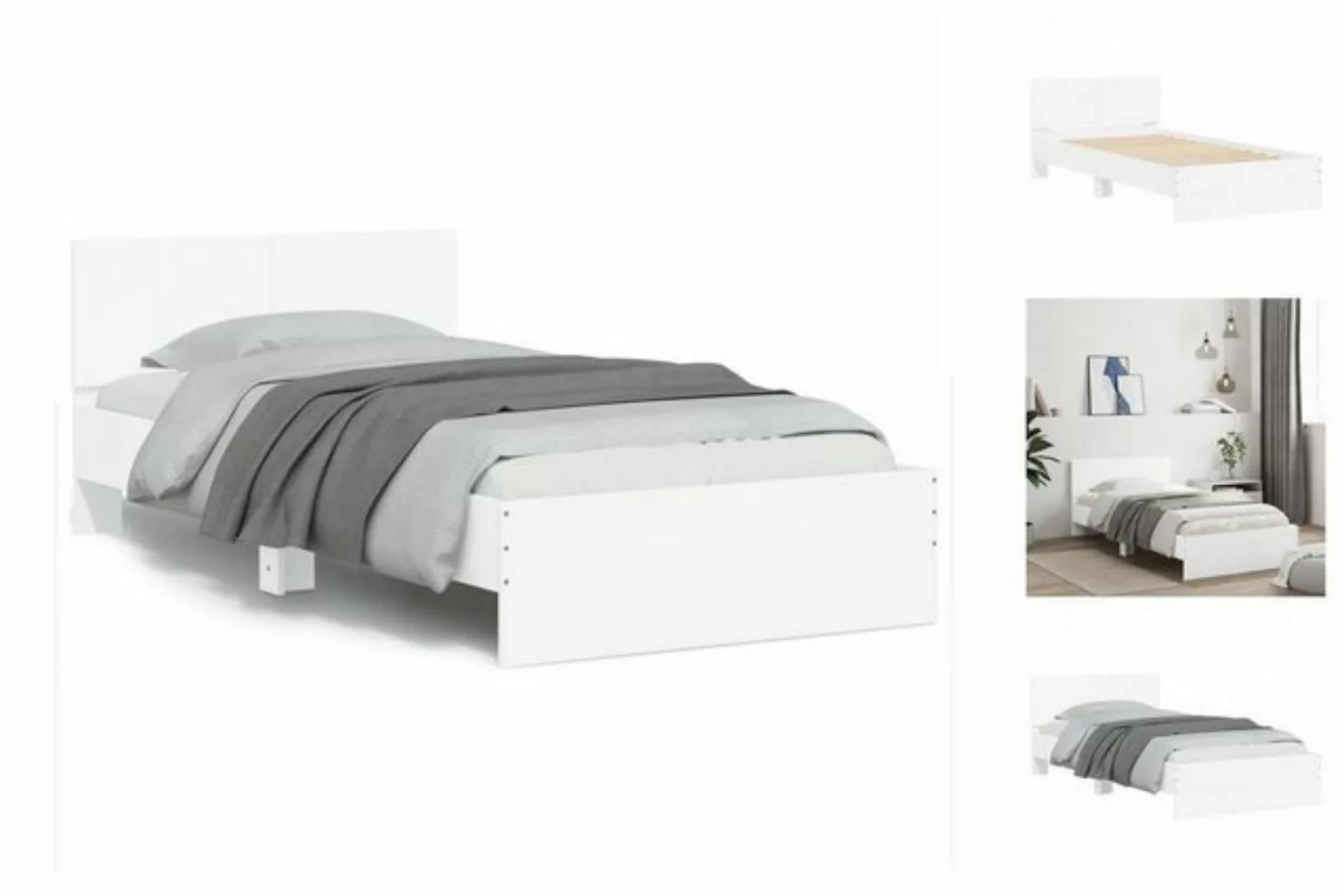 vidaXL Bettgestell Bettgestell mit Kopfteil Weiß 100x200 cm Spanplatte Bett günstig online kaufen