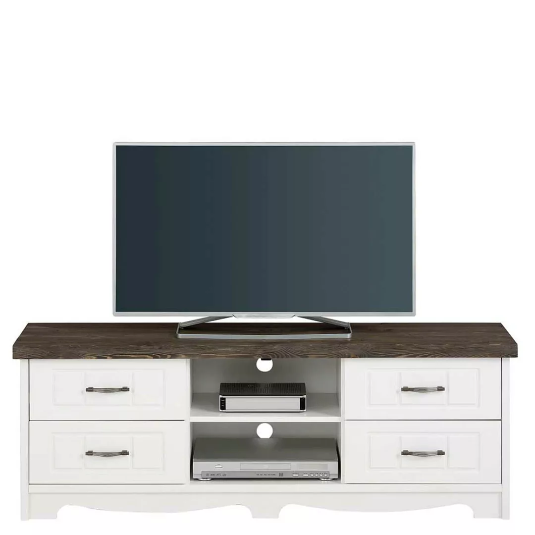 Landhaus TV Möbel aus Kiefer Massivholz Weiß und Grau lackiert günstig online kaufen