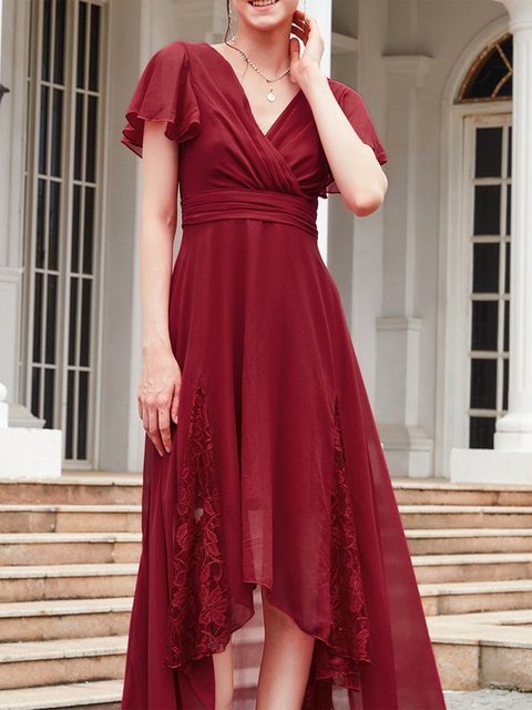 KIKI Abendkleid Kurzarmkleid mit V-Ausschnitt, einfarbiges Kleid günstig online kaufen