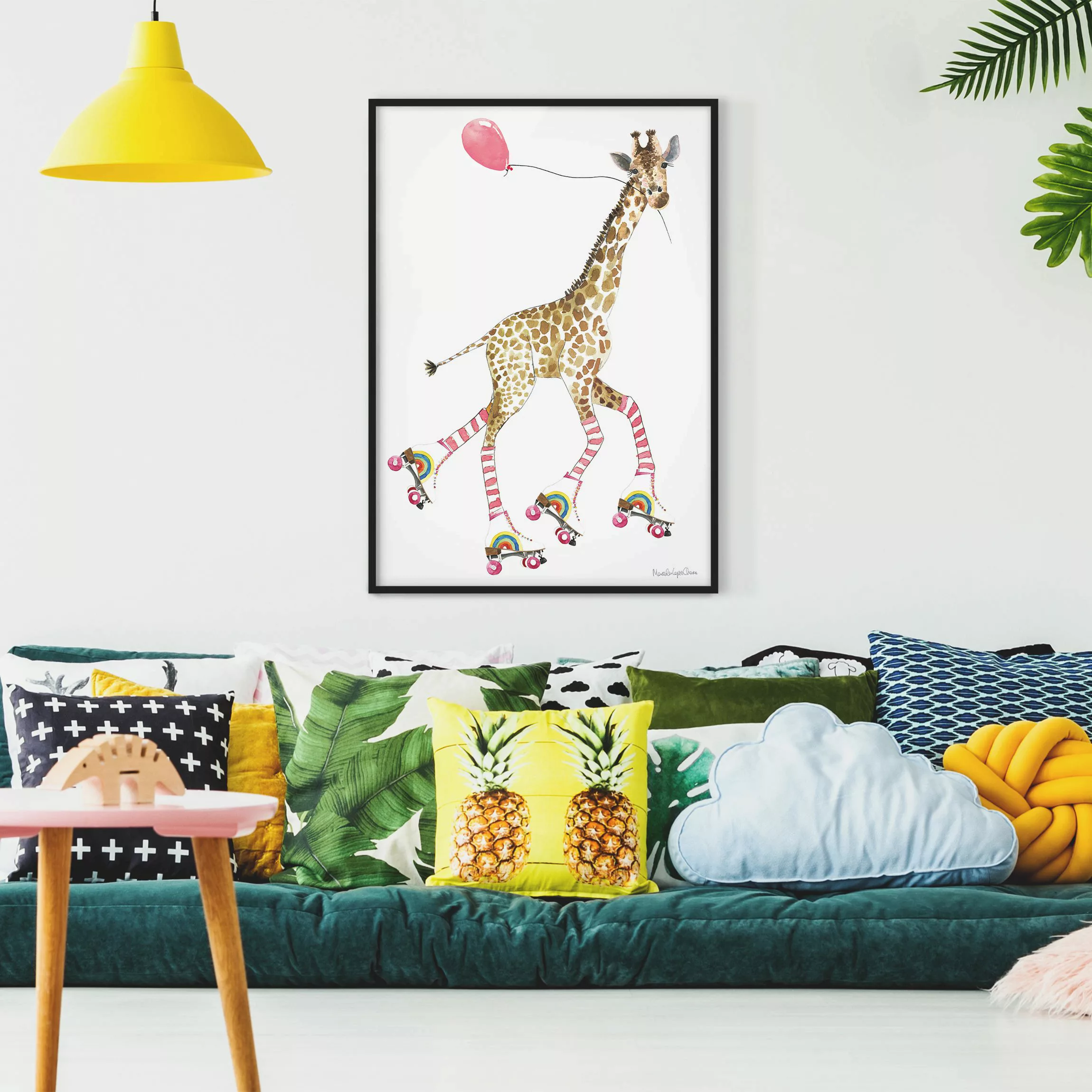 Bild mit Rahmen Giraffe auf Freudenfahrt günstig online kaufen