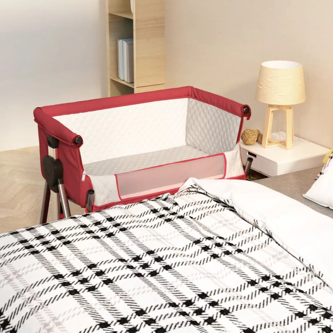 vidaXL Kinderbett Babybett mit Matratze Rot Leinenstoff Mobil Reisebett Bab günstig online kaufen