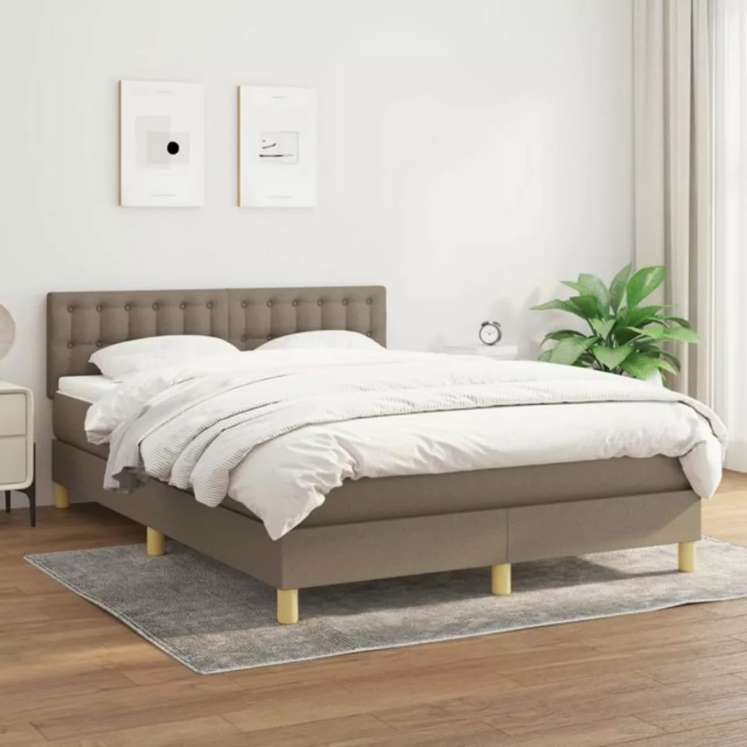 vidaXL Bettgestell Boxspringbett mit Matratze Taupe 140x200 cm Stoff Bett B günstig online kaufen