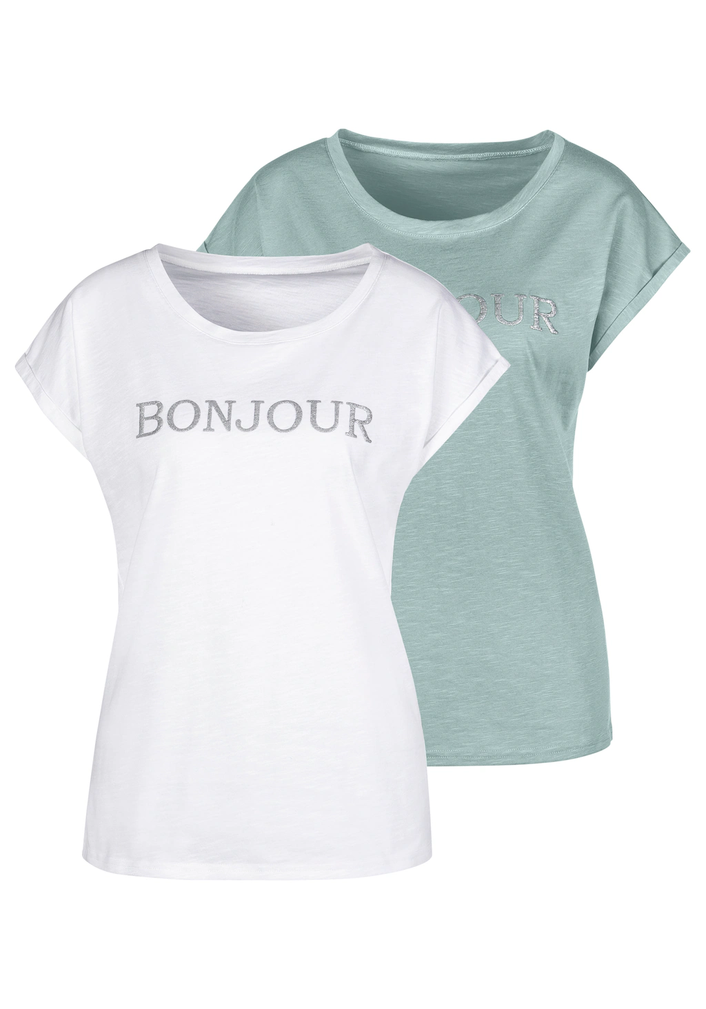 Vivance T-Shirt (Packung, 2-tlg) mit modischem Frontdruck "Bonjour günstig online kaufen
