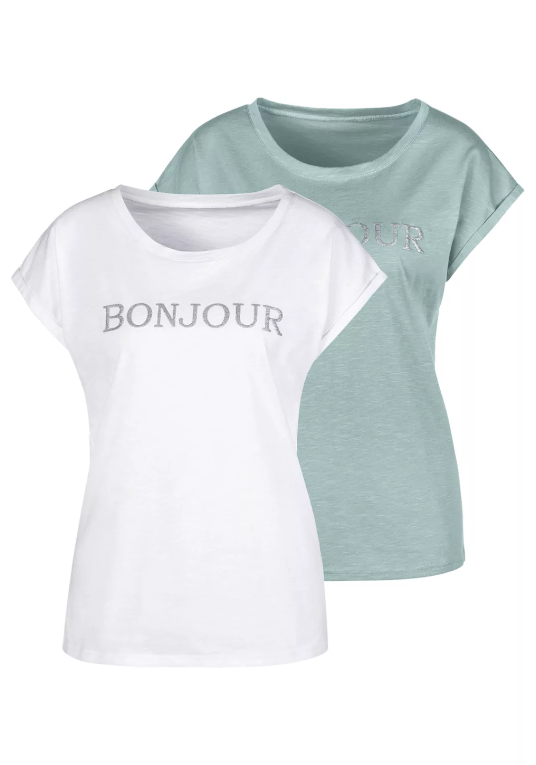 Vivance T-Shirt (Packung, 2-tlg) mit modischem Frontdruck "Bonjour günstig online kaufen