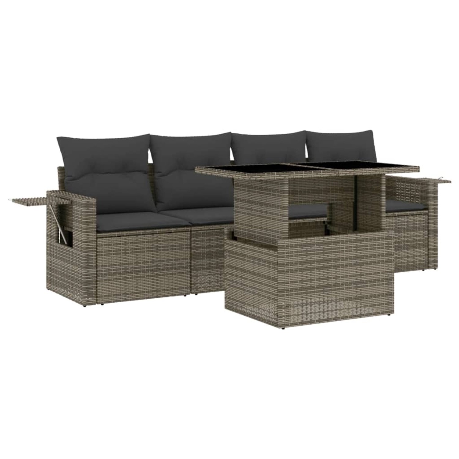 vidaXL 5-tlg Garten-Sofagarnitur mit Kissen Grau Poly Rattan Modell 91 günstig online kaufen