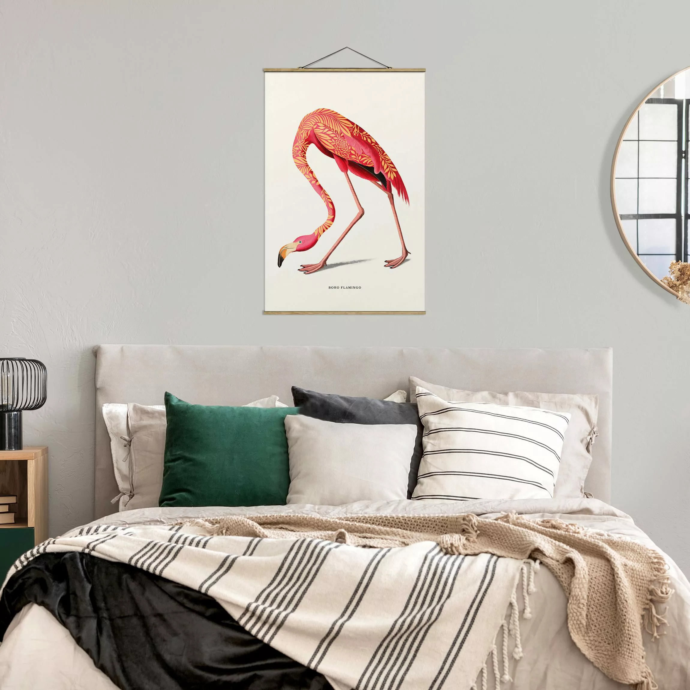 Stoffbild mit Posterleisten Boho Vogel - Flamingo günstig online kaufen