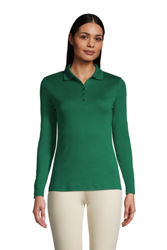 Supima-Poloshirt mit langen Ärmeln, Damen, Größe: XS Normal, Grün, Baumwoll günstig online kaufen