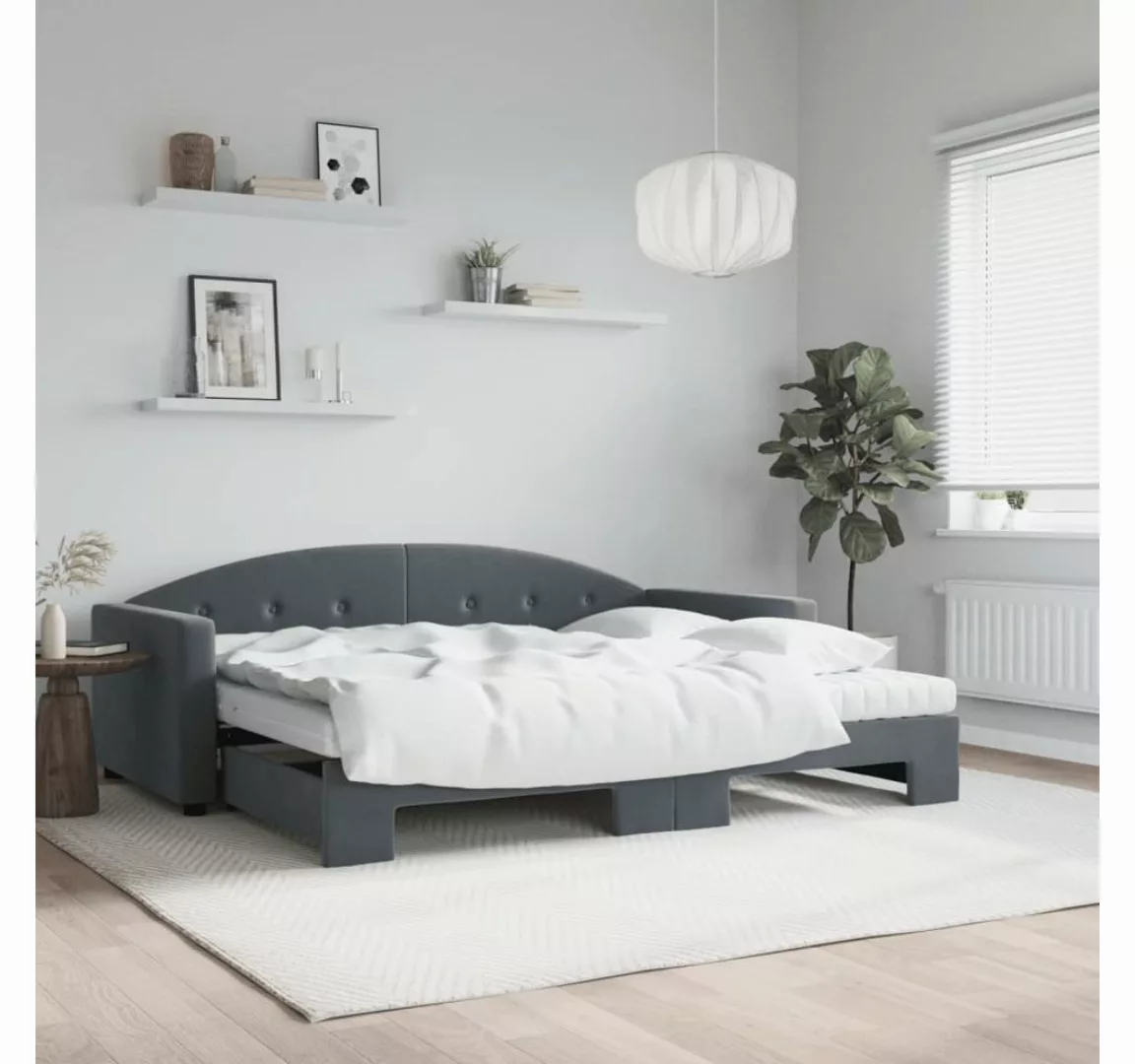 vidaXL Bett, Tagesbett Ausziehbar mit Matratzen Dunkelgrau 90x200 cm Samt günstig online kaufen