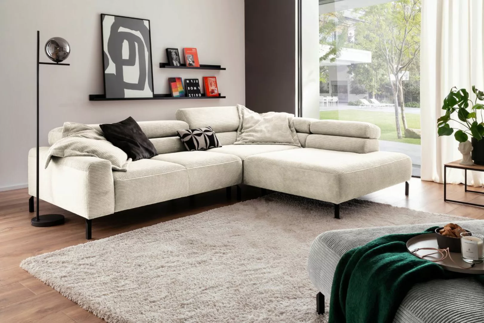 KAWOLA Sofa DELIA Ecksofa Cord cremeweiß günstig online kaufen