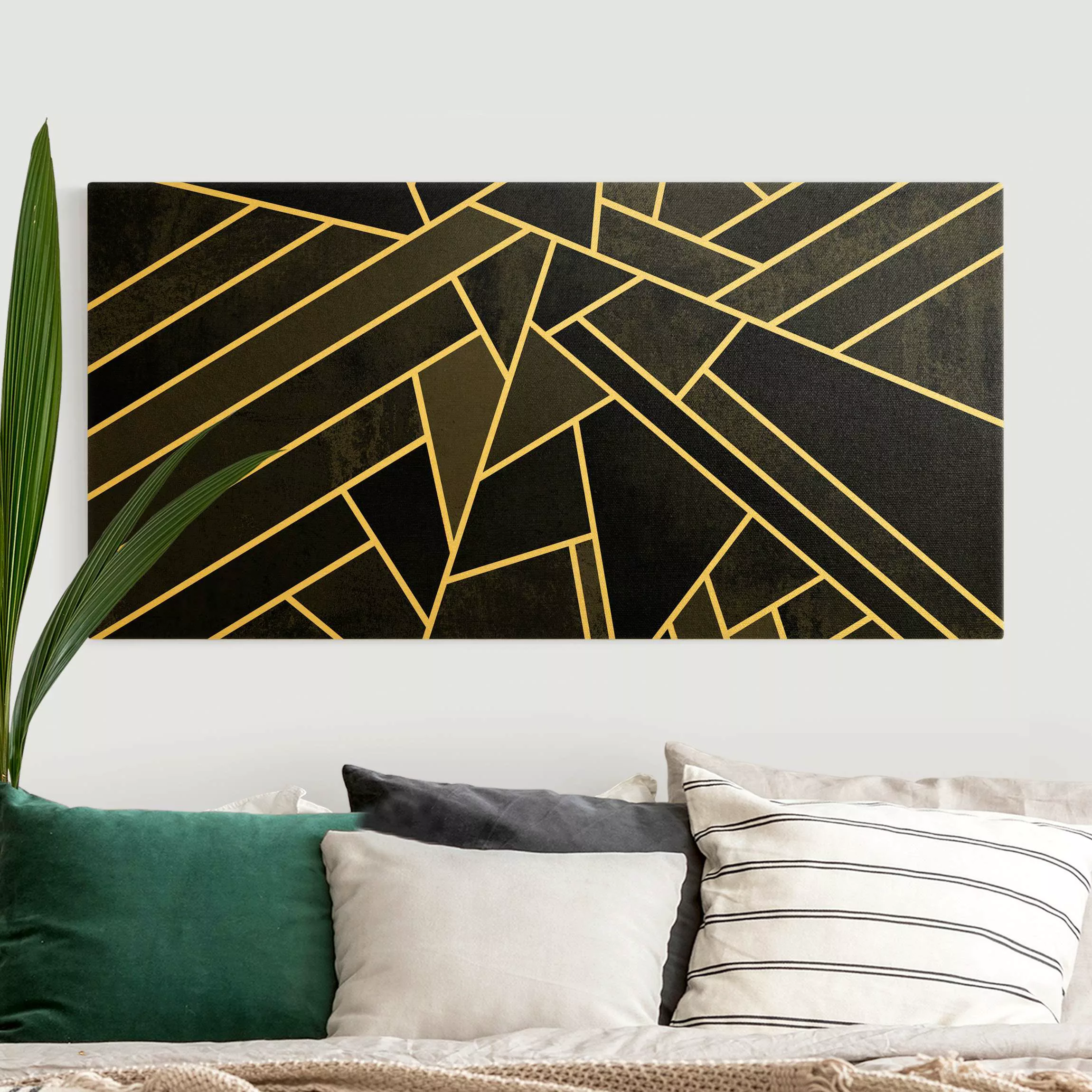 Leinwandbild Gold Goldene Geometrie - Schwarze Dreiecke günstig online kaufen