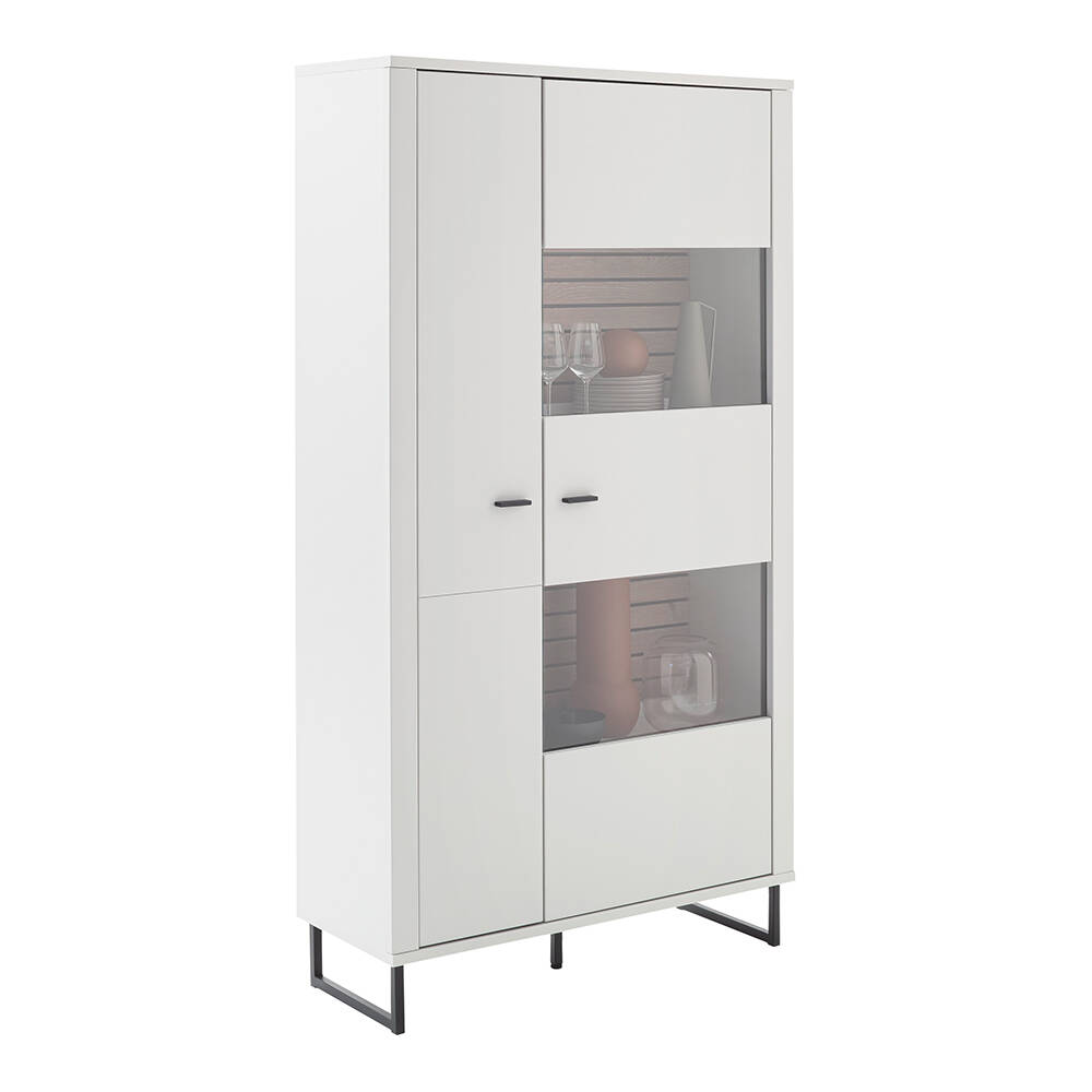 Lomadox Vitrine LAUREANA-05 Vitrinenschrank, 100cm breit, weiß mit Eiche günstig online kaufen