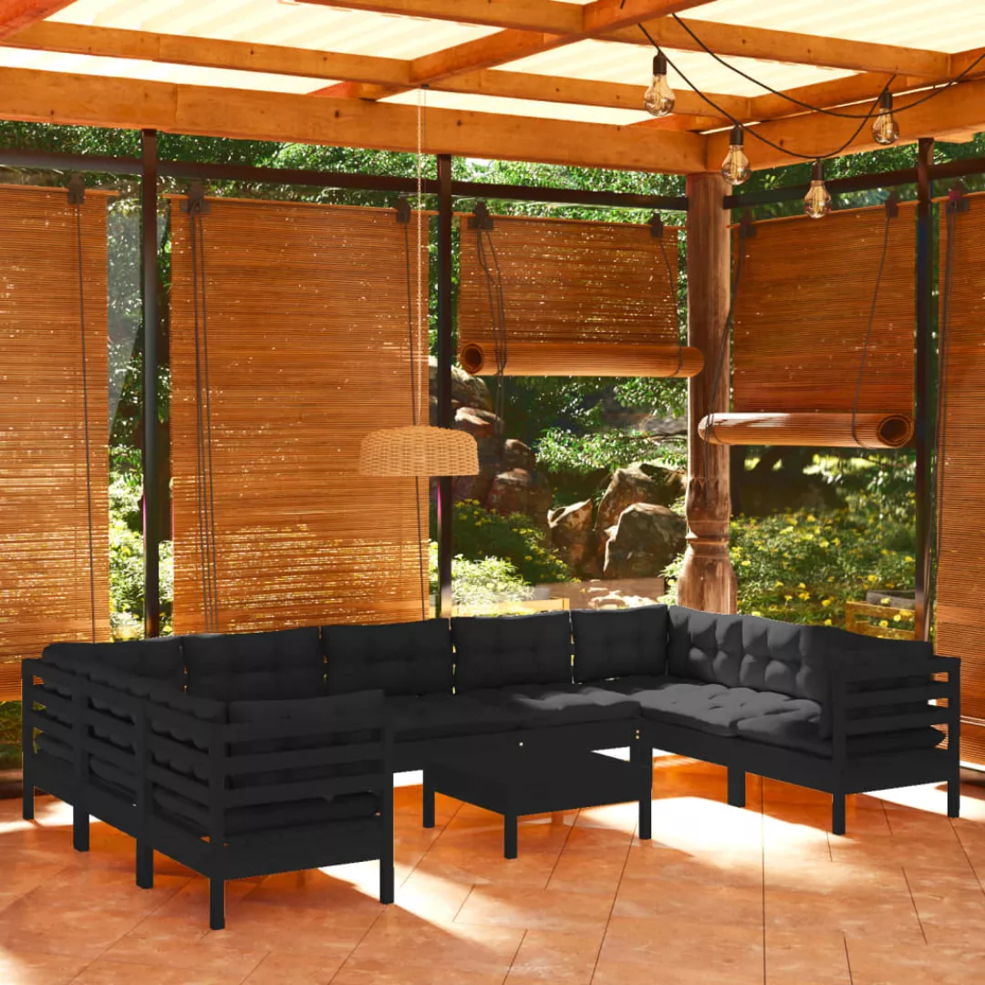 10-tlg. Garten-lounge-set Mit Kissen Schwarz Kiefernholz günstig online kaufen