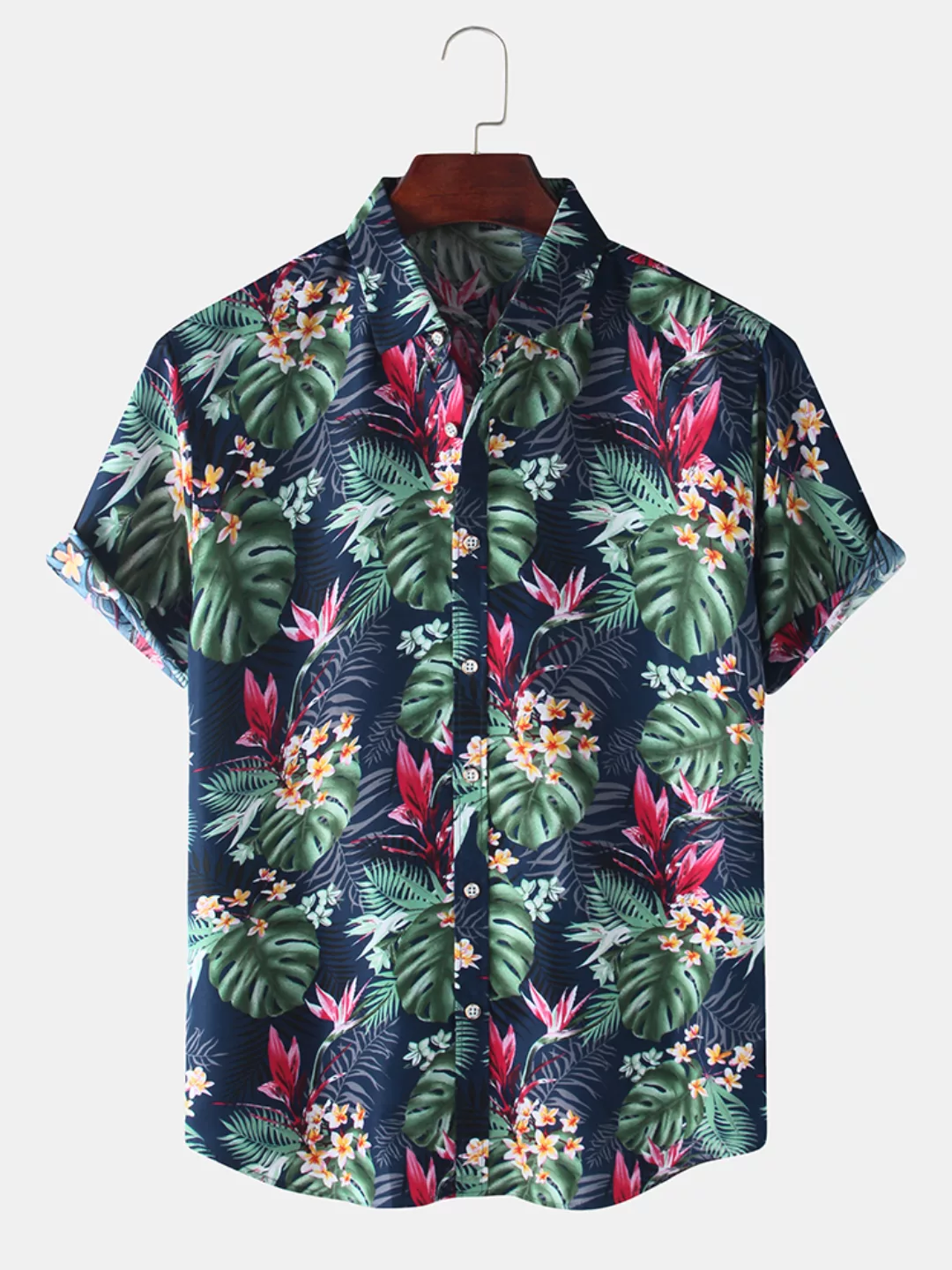Mens Holiday Tropical Leaf Printed Lässige Kurzarmhemden günstig online kaufen