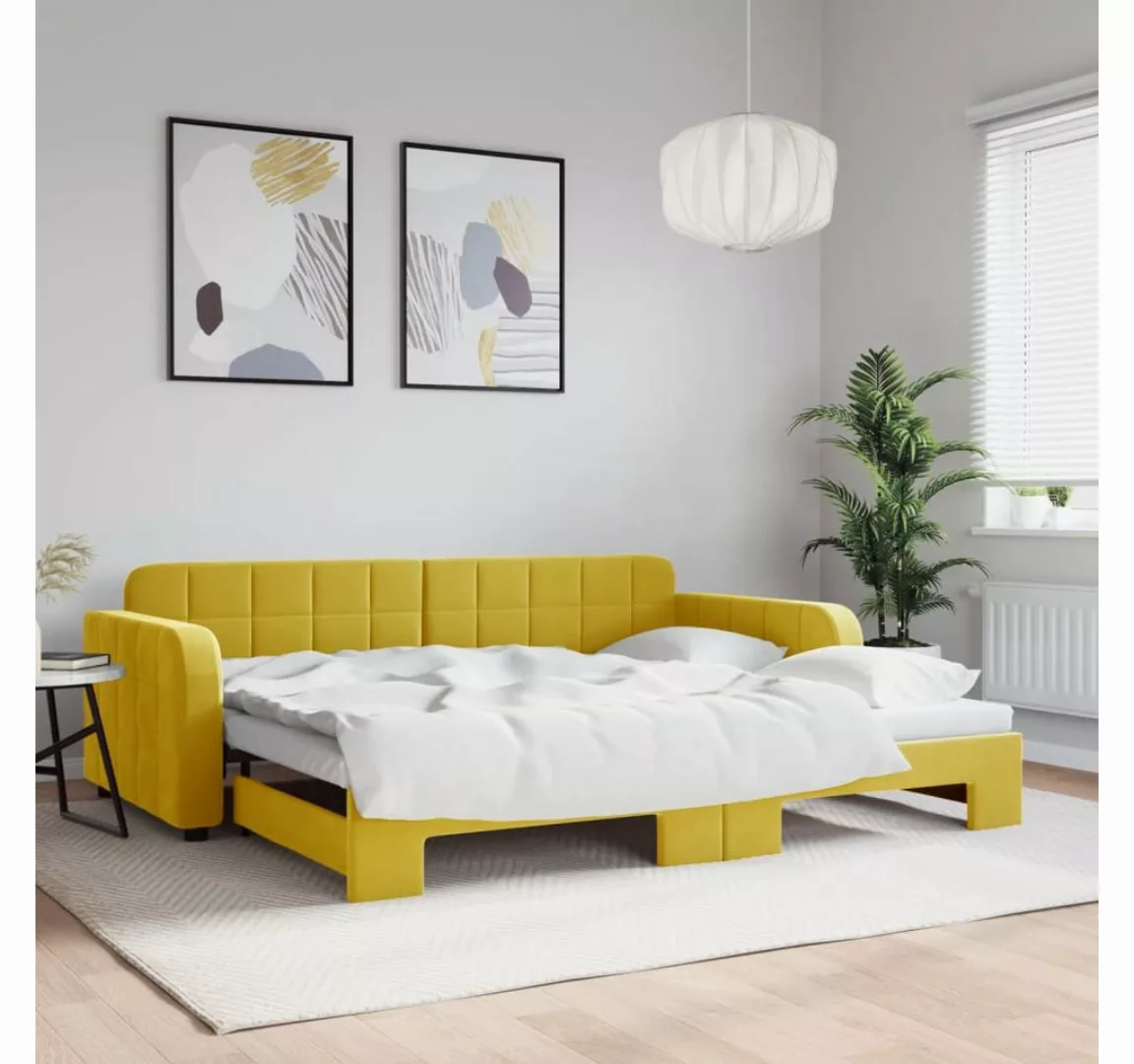 vidaXL Gästebett Gästebett Tagesbett Ausziehbar Gelb 90x200 cm Samt Bett Be günstig online kaufen