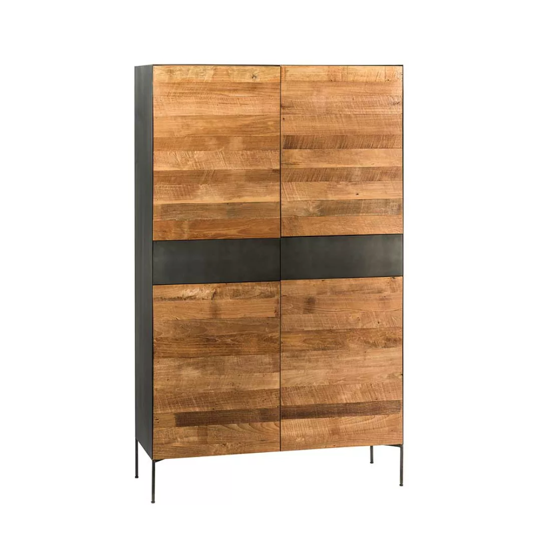 Design Wohnzimmerschrank aus Teak Recyclingholz Schwarz Metall günstig online kaufen