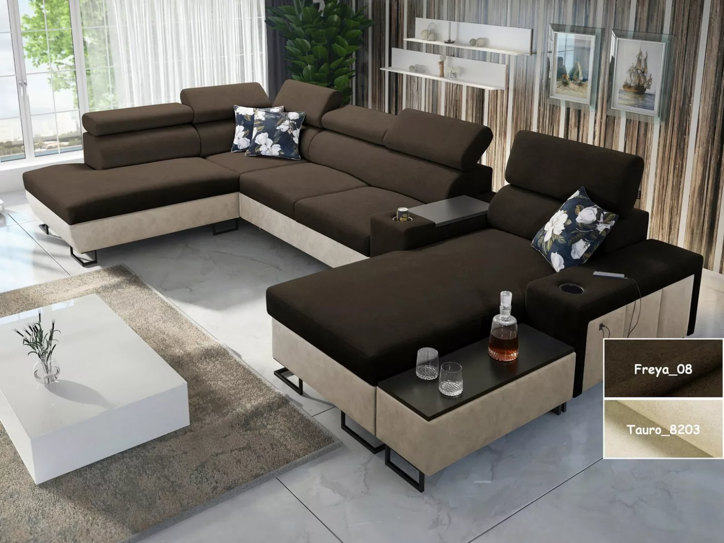 Möbel für Dich Wohnlandschaft in U-Form Melody V, mit Ablagetisch, Barfach, günstig online kaufen