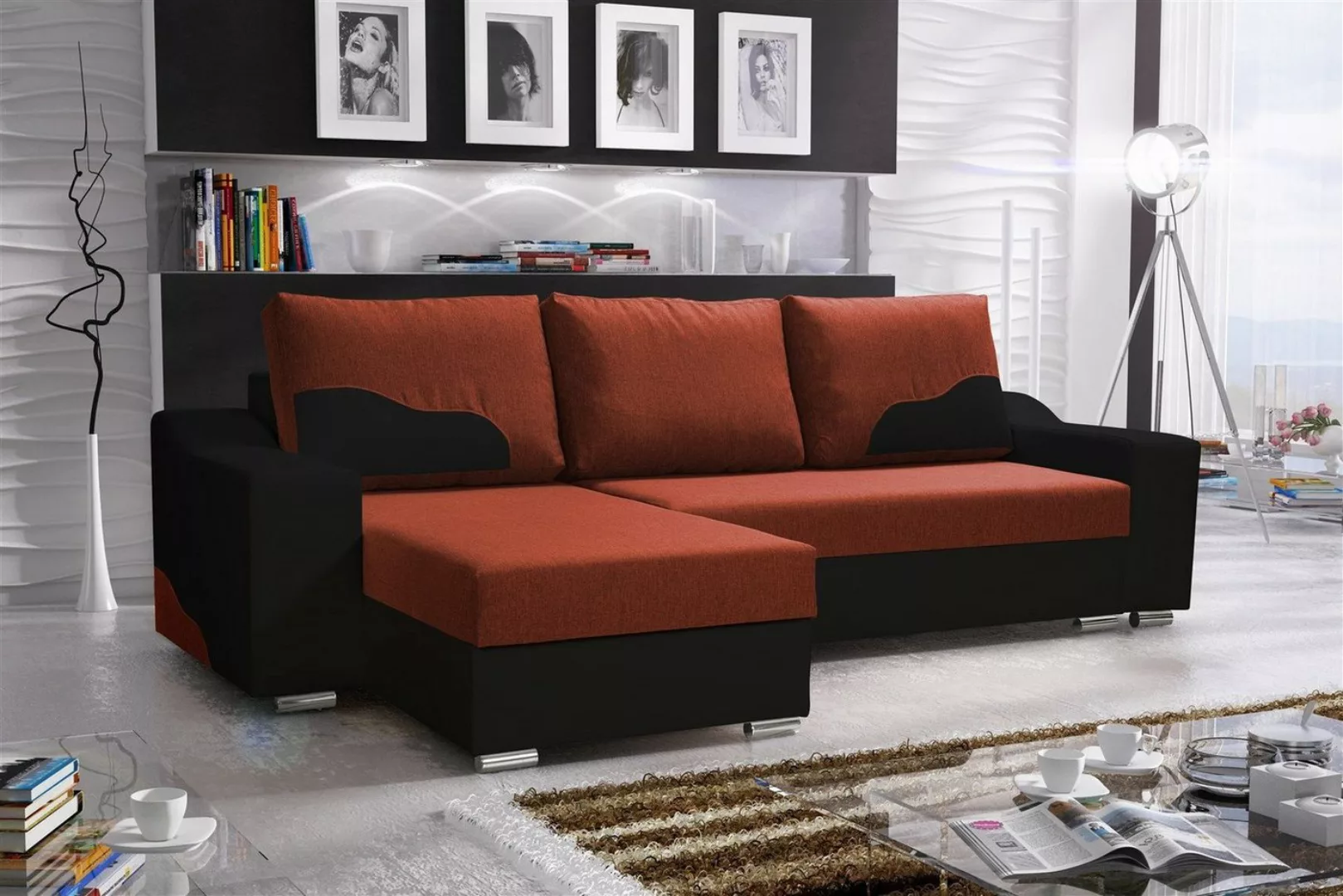 Fun Möbel Ecksofa Ecksofa Designersofa COLLIN mit Ottomane, 2 x Bettkasten günstig online kaufen