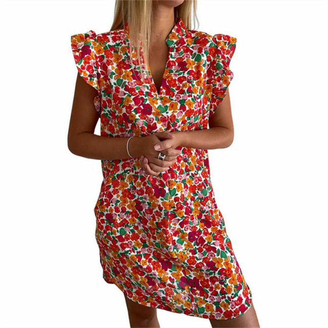 RUZU UG Dirndl Blumenrock, bedrucktes Kleid mit V-Ausschnitt (1-tlg) günstig online kaufen