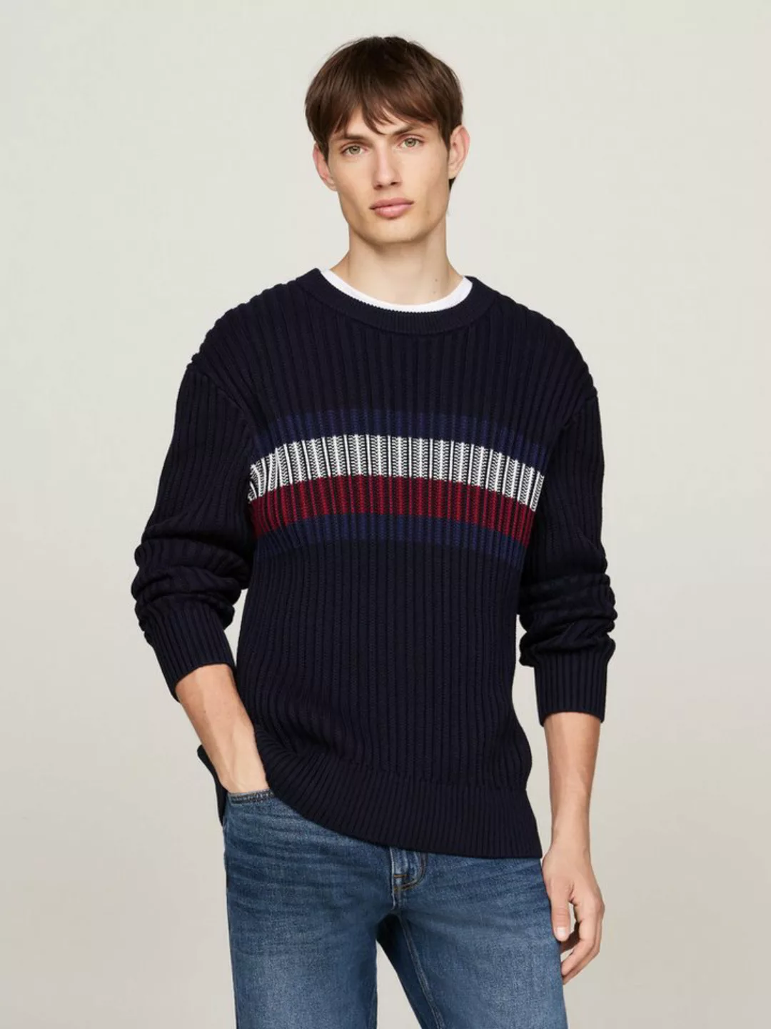 Tommy Hilfiger Rundhalspullover GLOBAL STRIPE CHUNKY RIB C NK mit auffällig günstig online kaufen